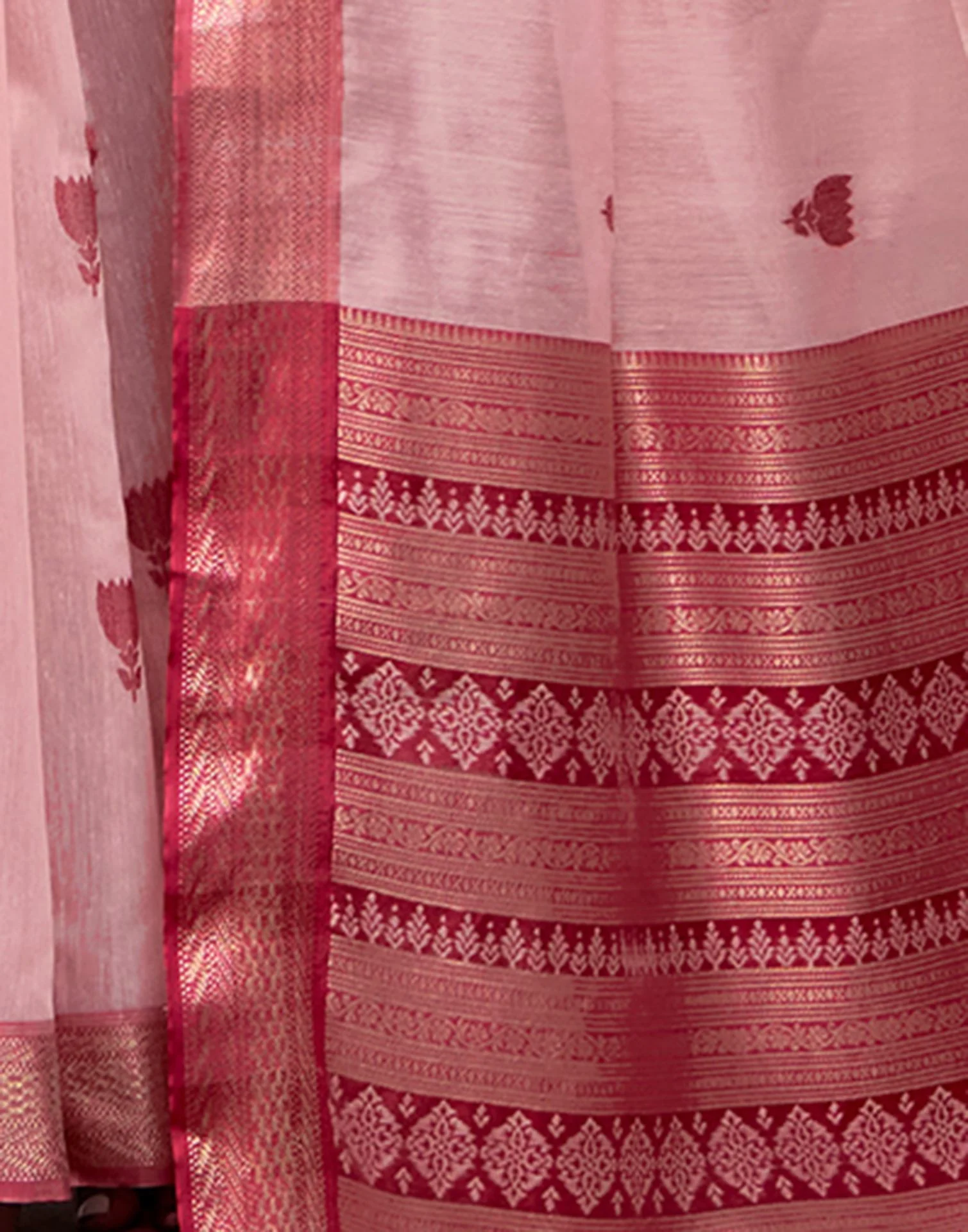 Pink Cotton Woven Saree - Image 6