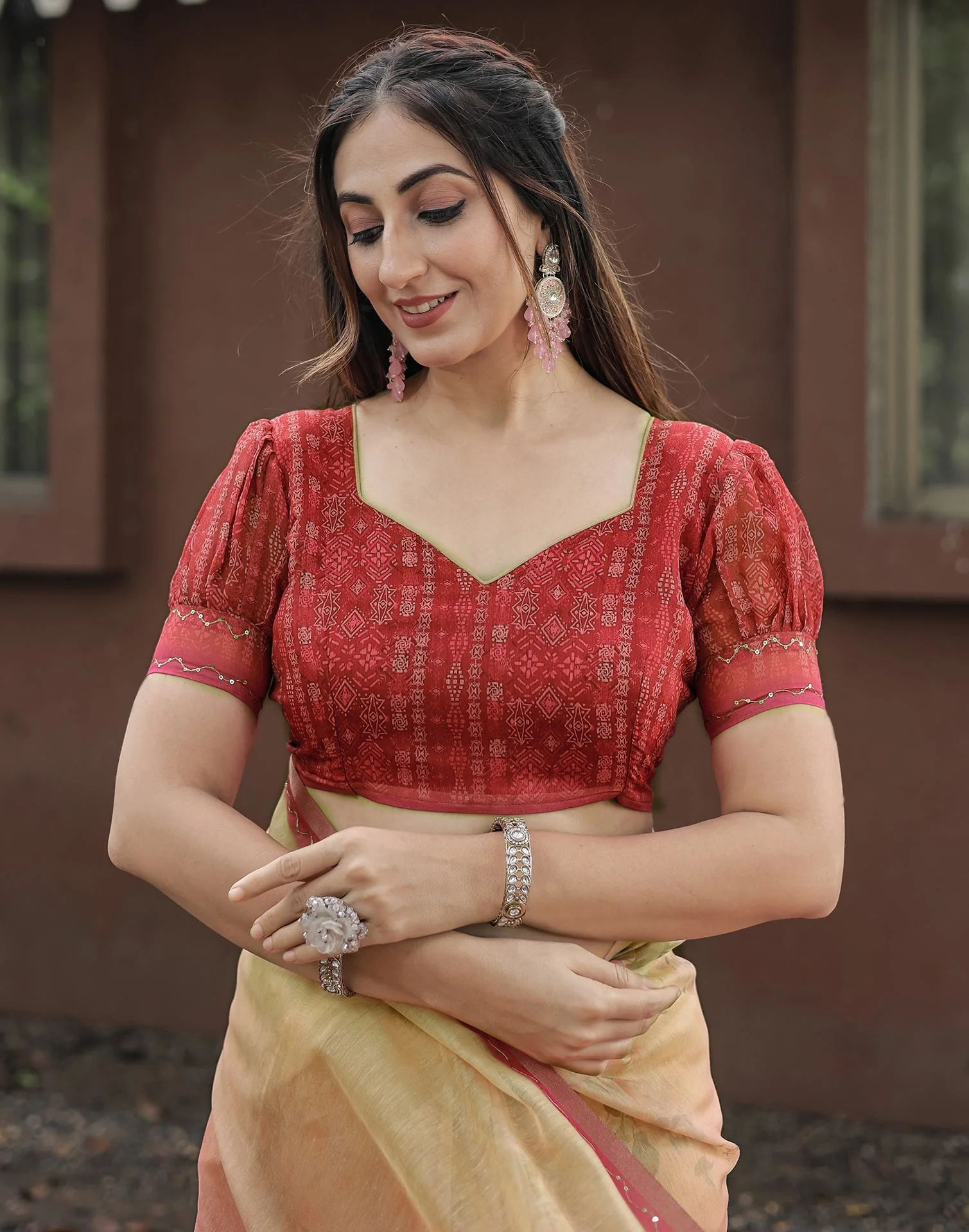 Pink Cotton Floral Printed Saree - Image 8