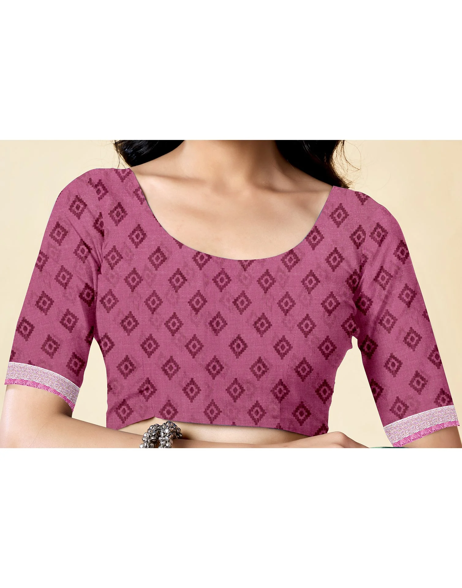 Pink Cotton Linen Bandhani Printed Saree - Image 7