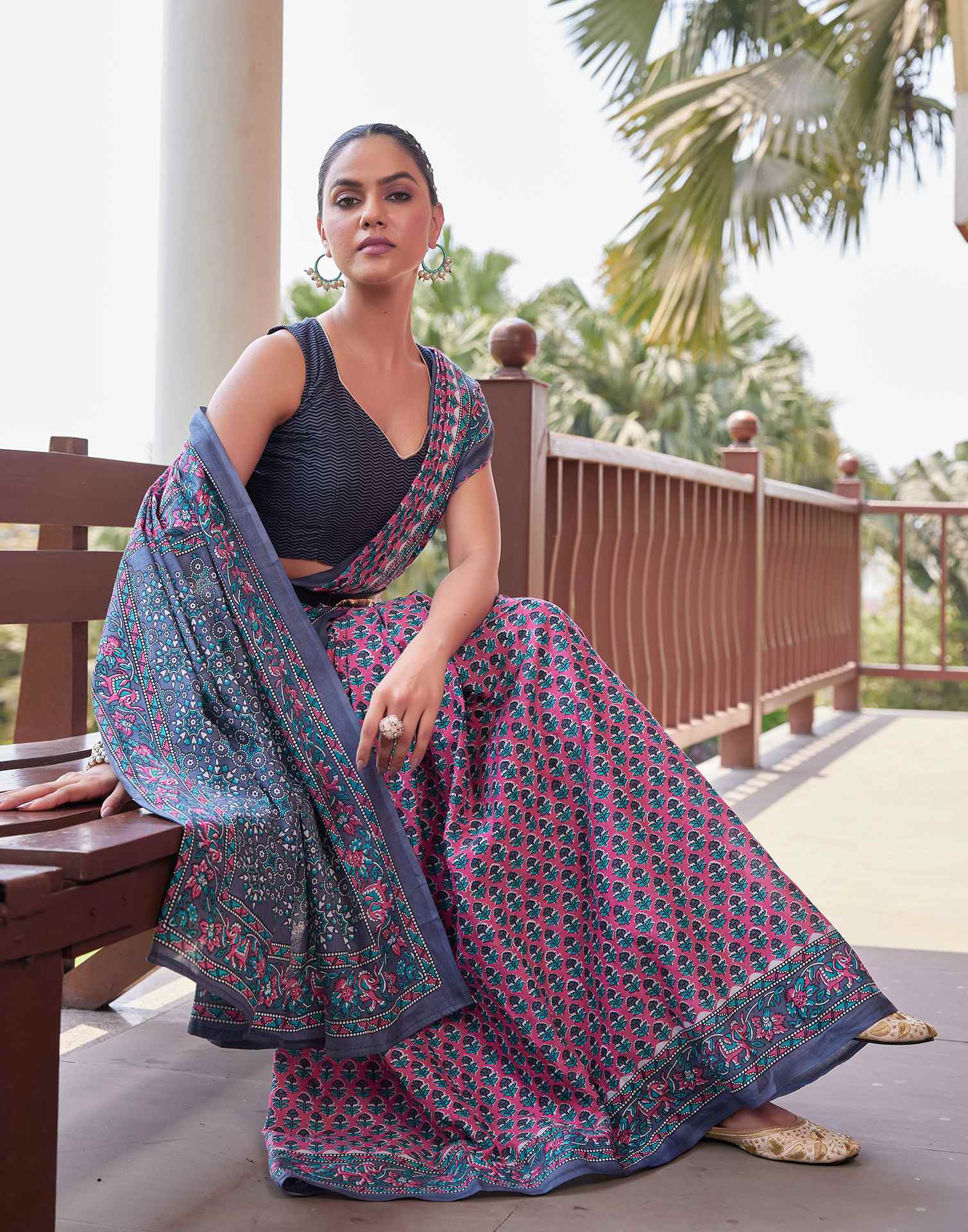 Pink Cotton Printed Saree - Image 4