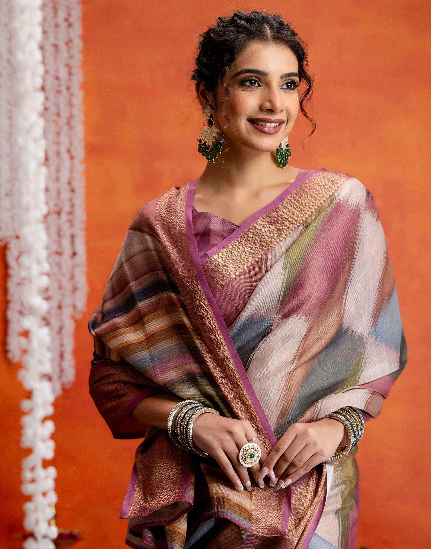 Pink Cotton Printed Woven Saree - Image 5