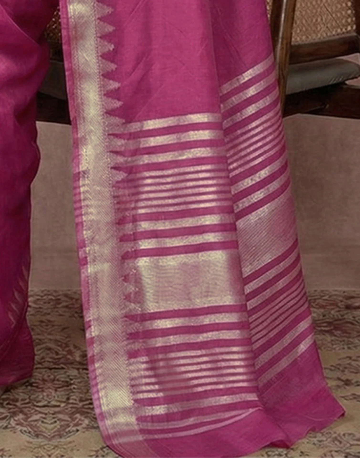 Pink Cotton Silk Woven Border Saree - Image 6
