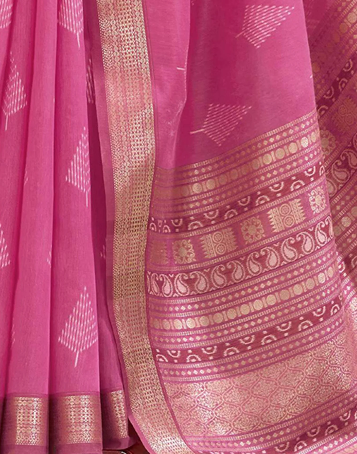 Pink Cotton Woven Saree - Image 6