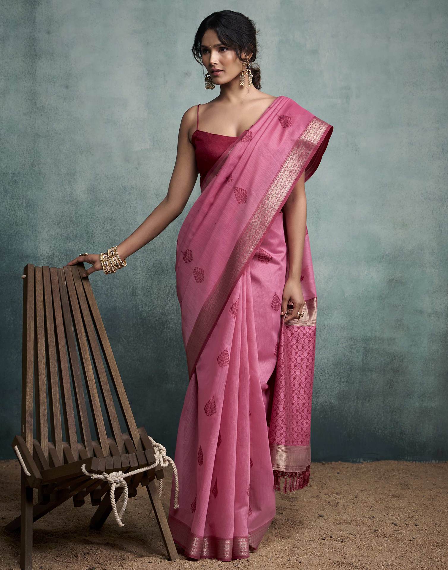 Pink Cotton Woven Saree - Image 5