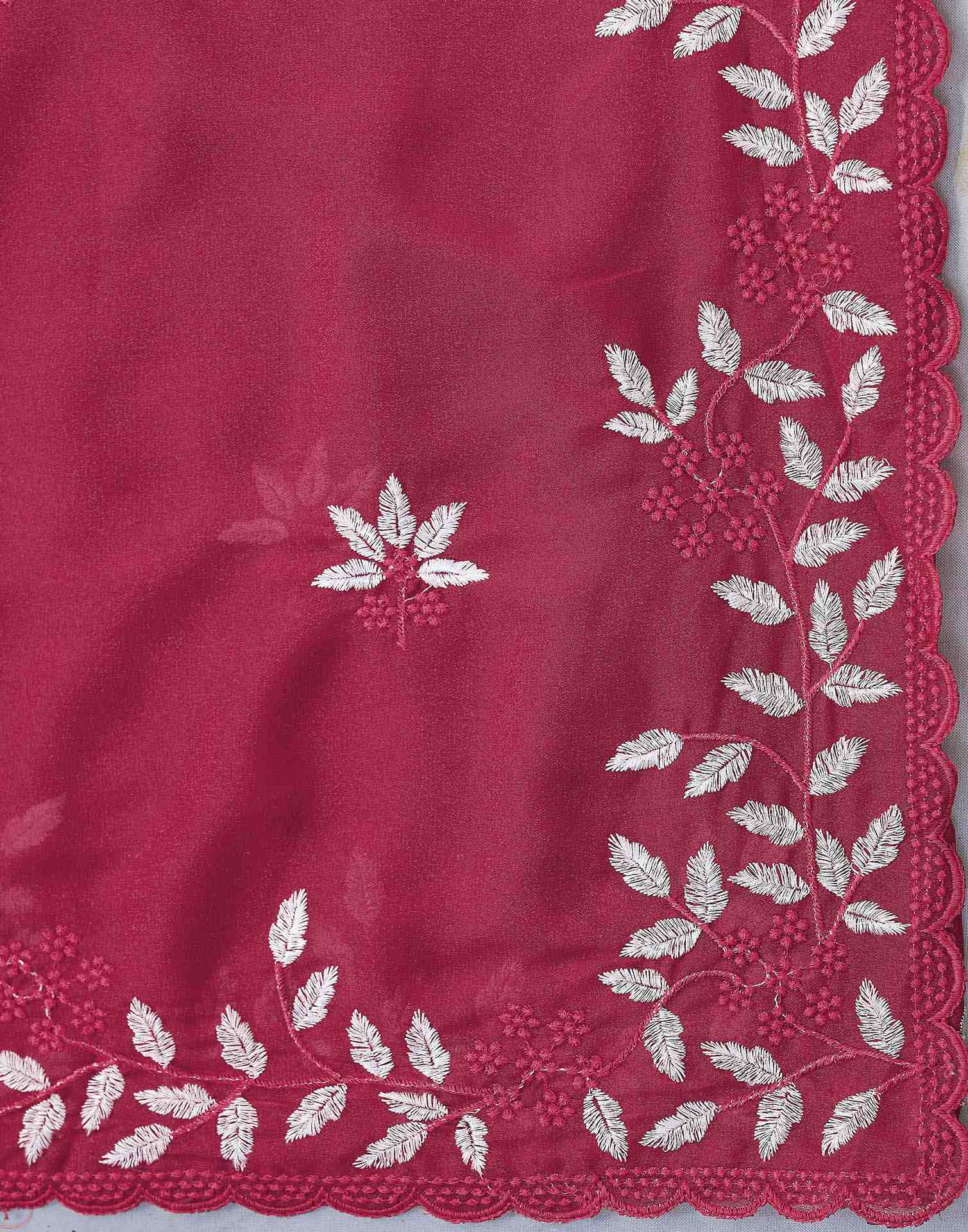 Pink Georgette Embroidery Saree - Image 5