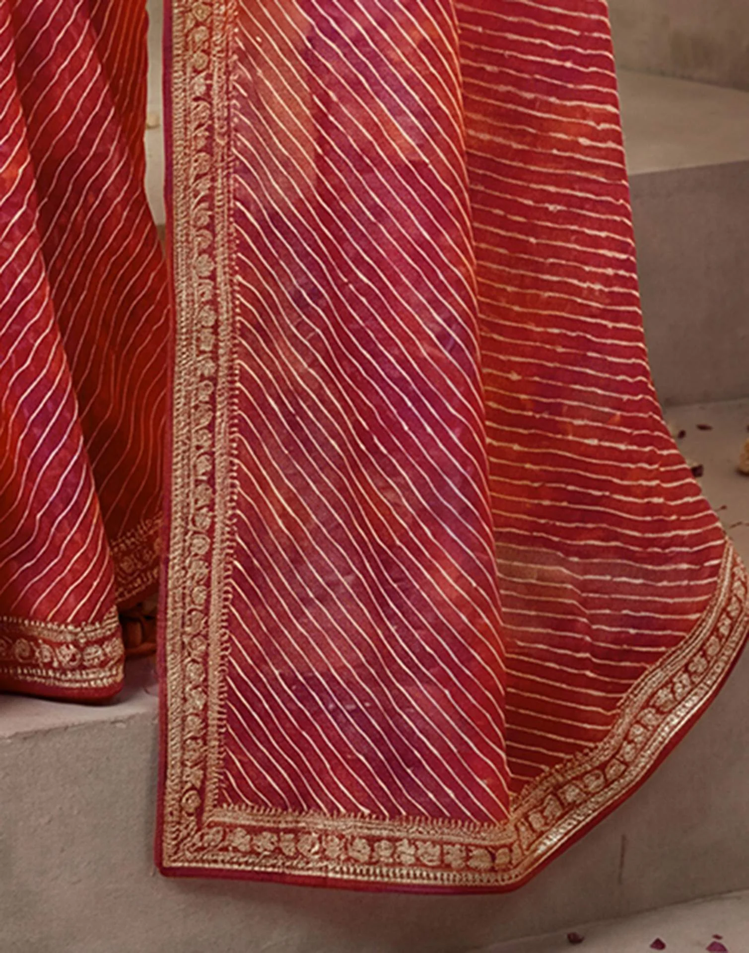Pink Georgette Laheriya Printed Saree - Image 8