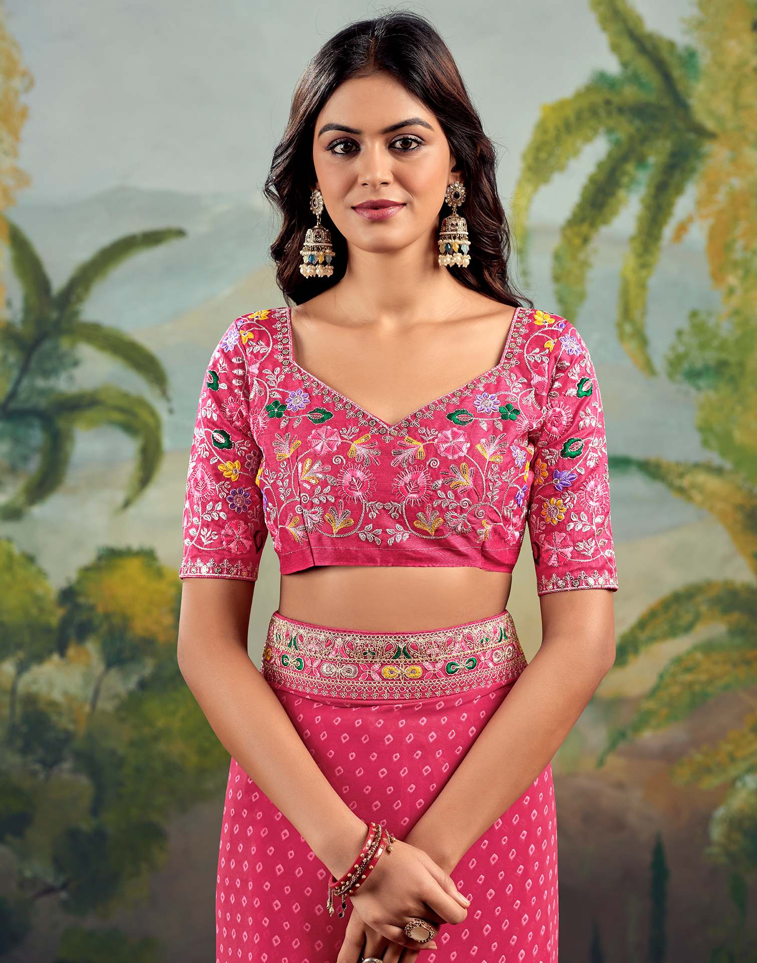 Pink Georgette Sequence Bandhani Saree - Image 6