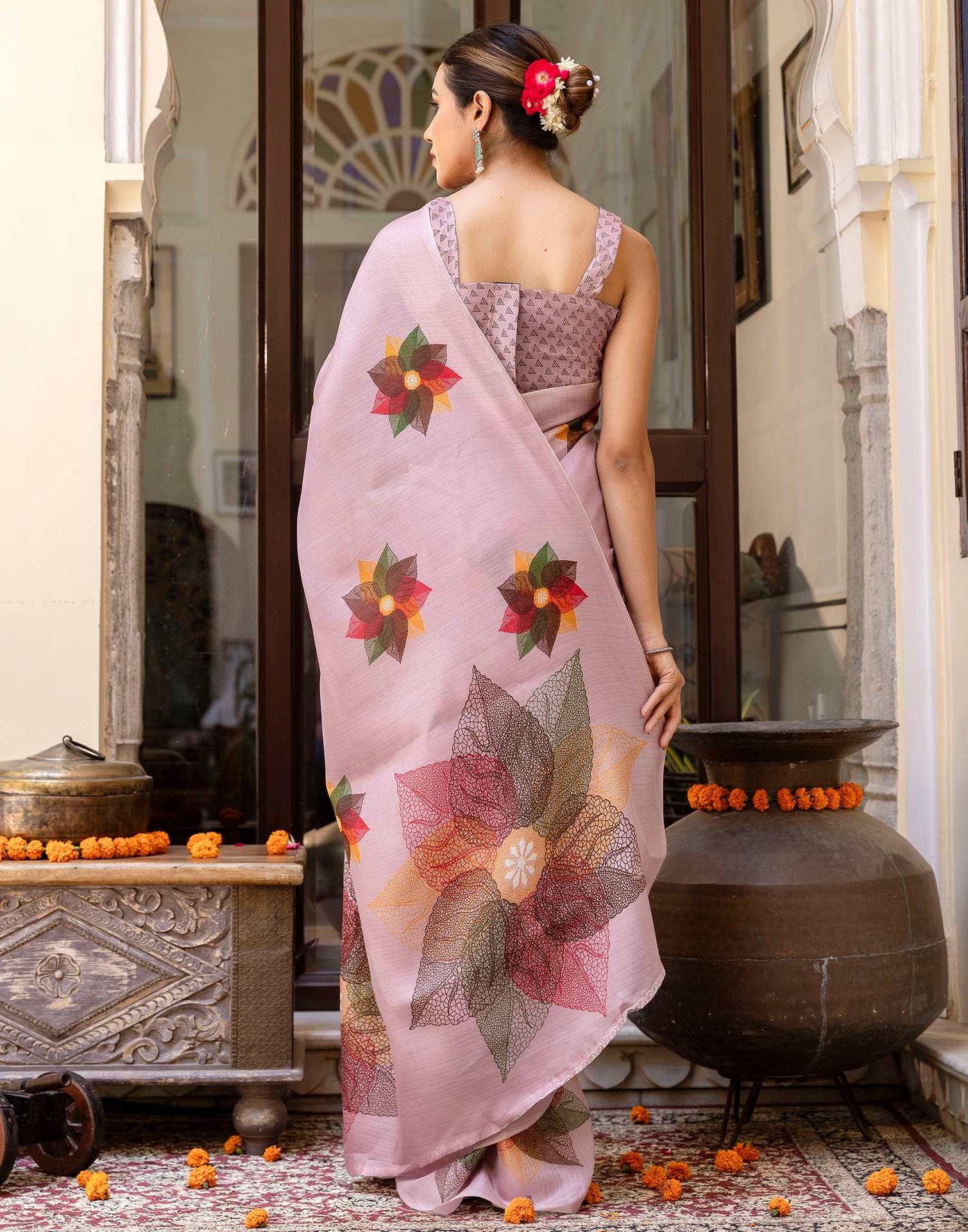 Pink Khadi Printed Saree - Image 6