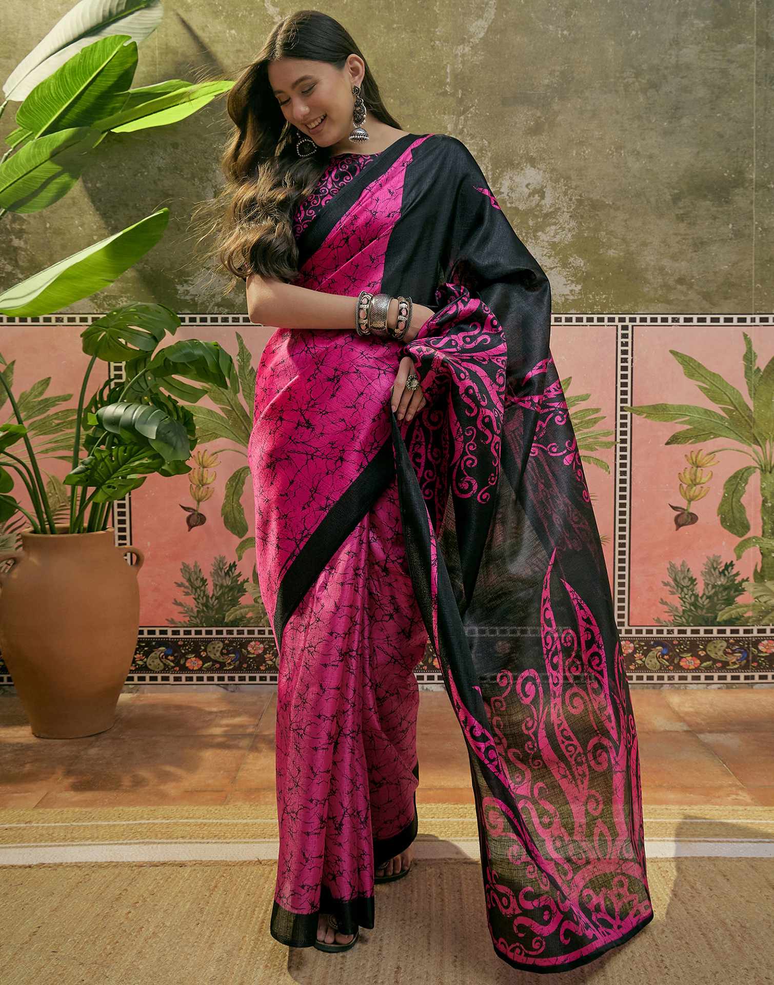 Pink Khadi Printed Saree