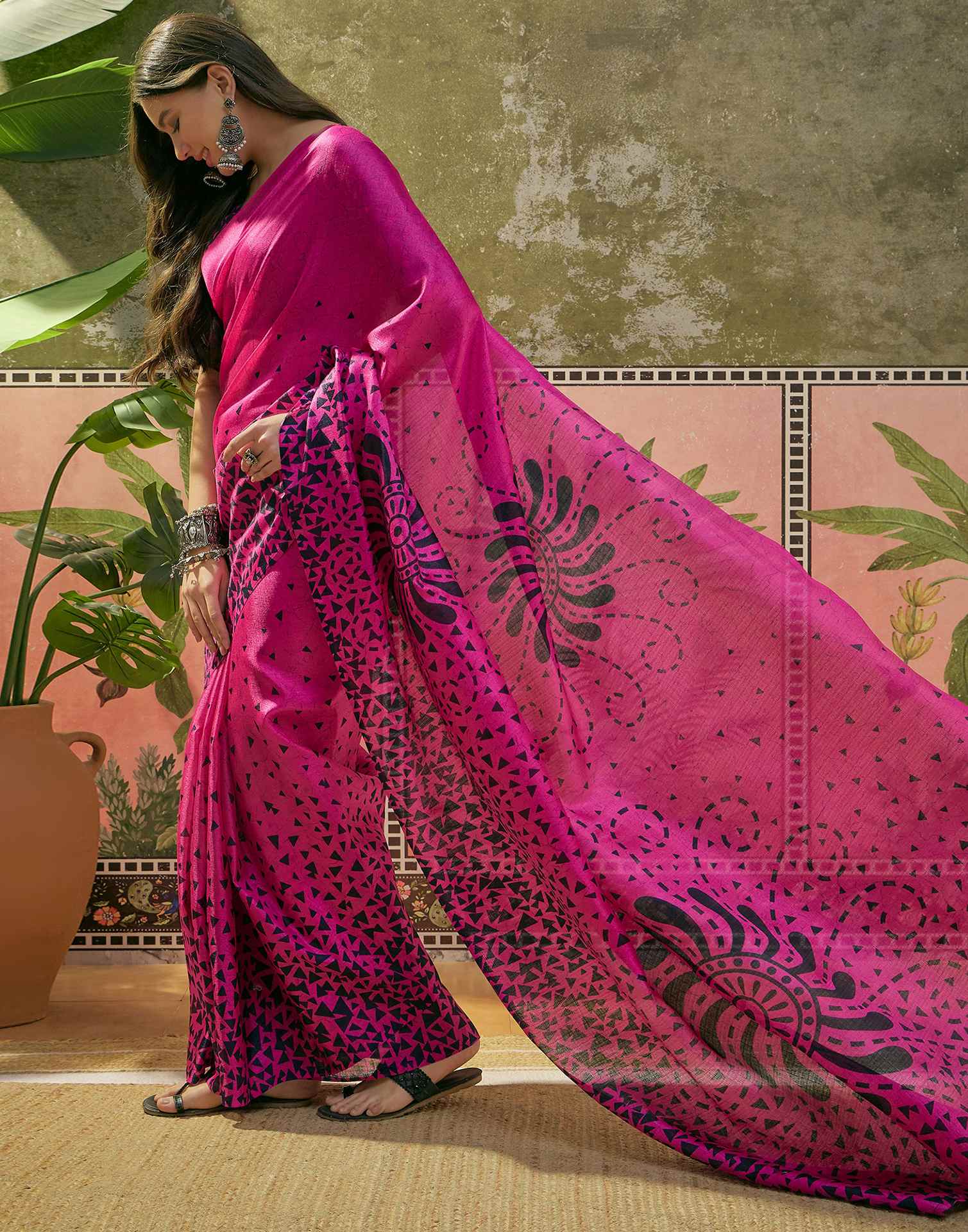 Pink Khadi Printed Saree - Image 5