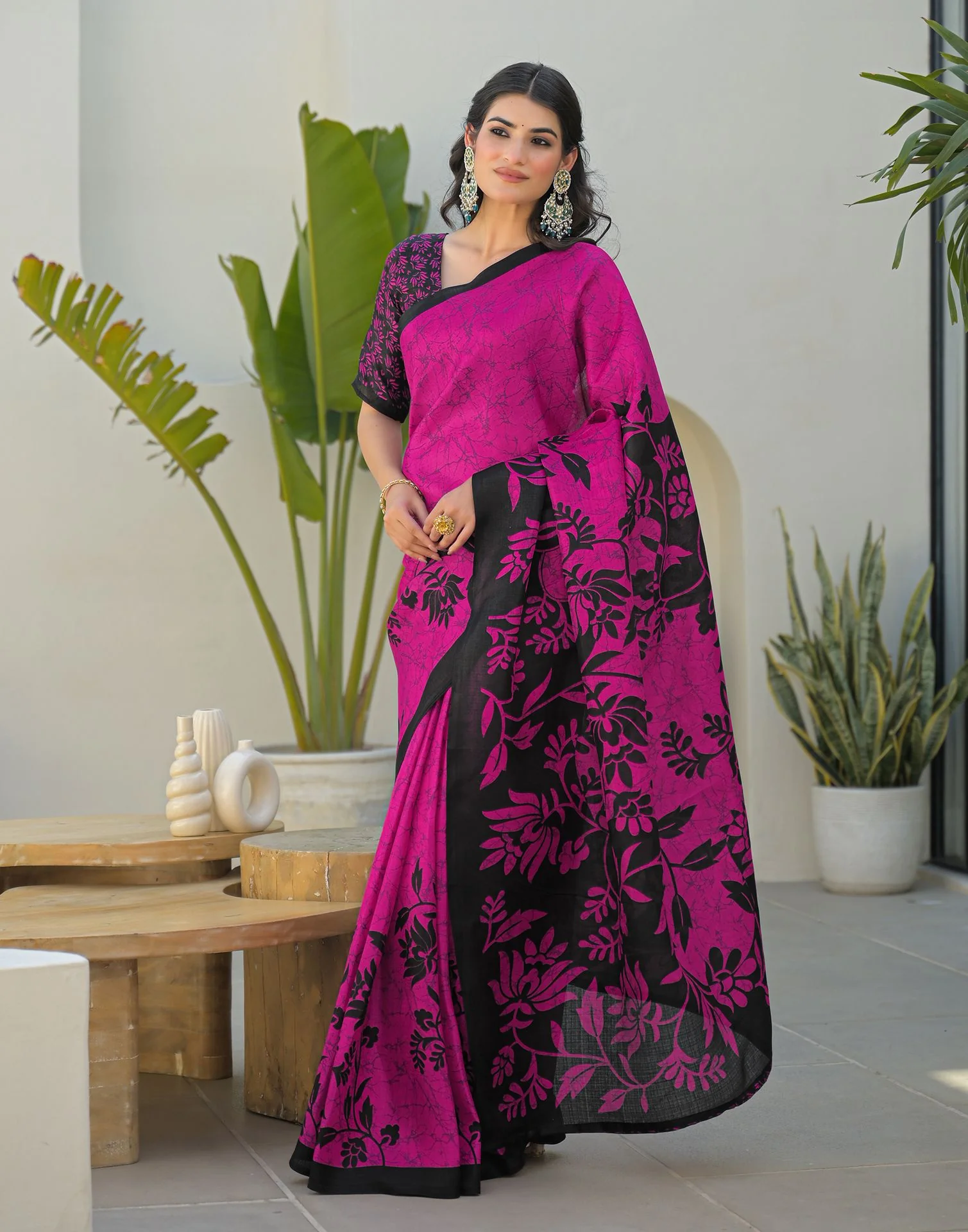 Pink Khadi Printed Saree - Image 5