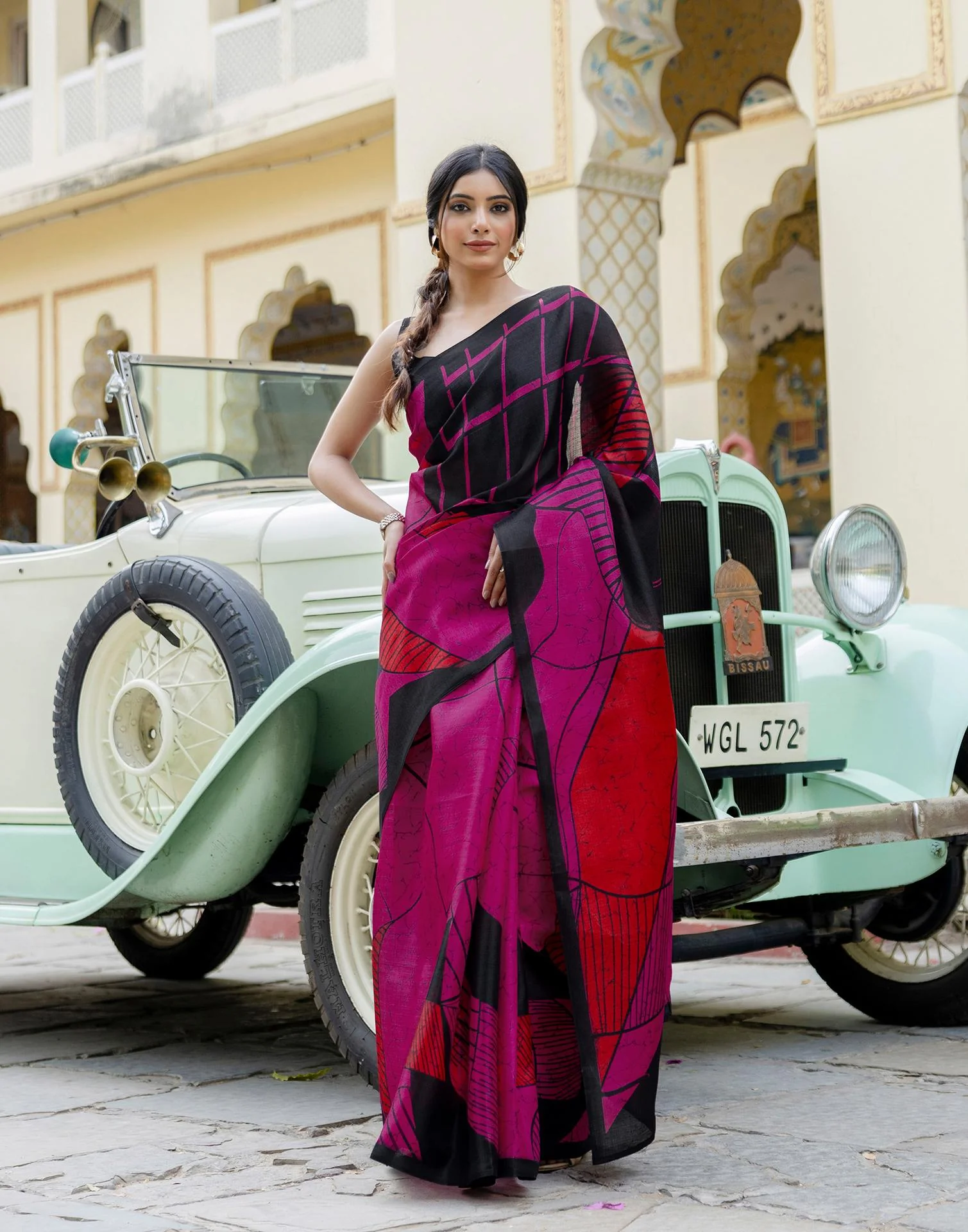 Pink Khadi Printed Saree - Image 2