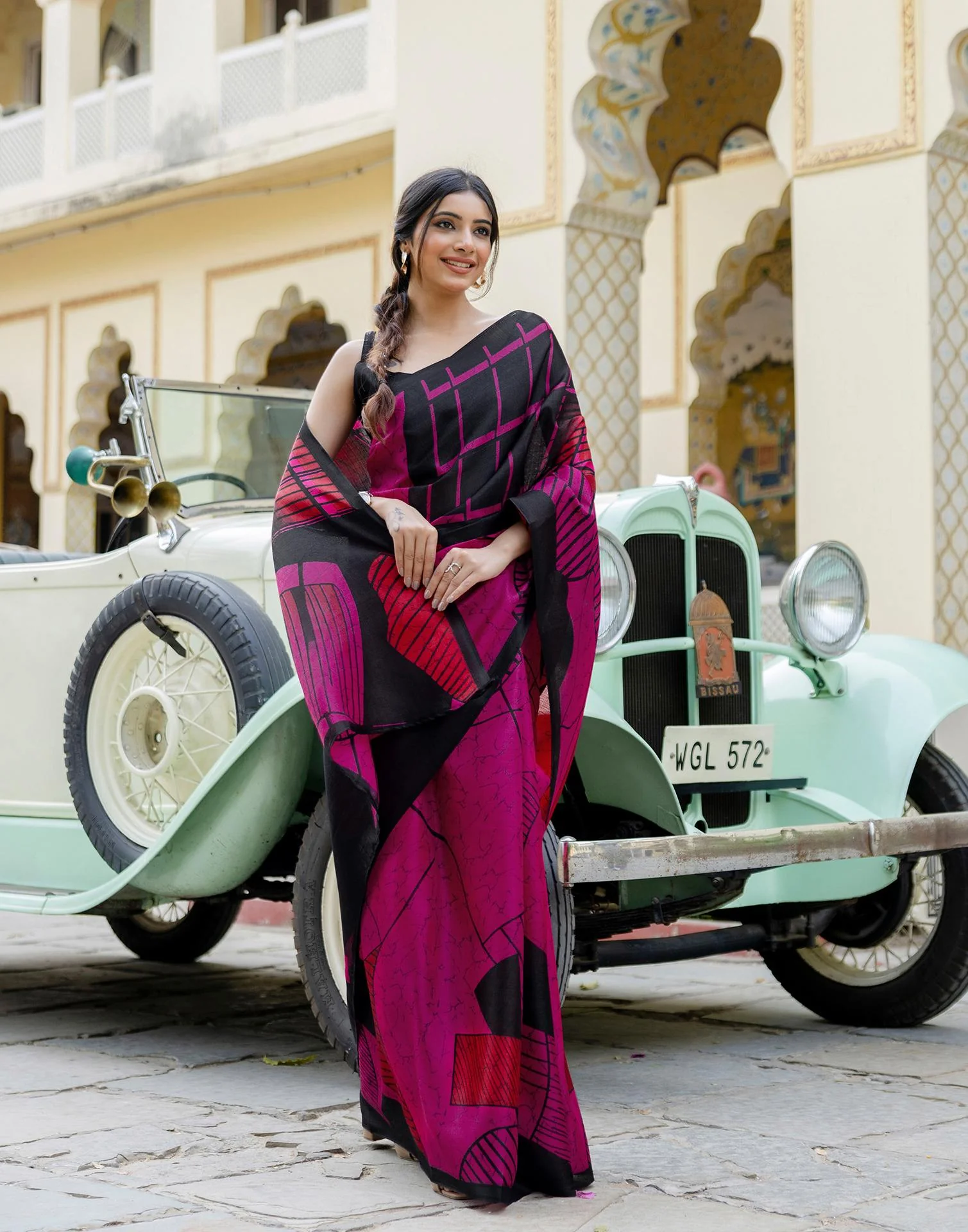 Pink Khadi Printed Saree - Image 5