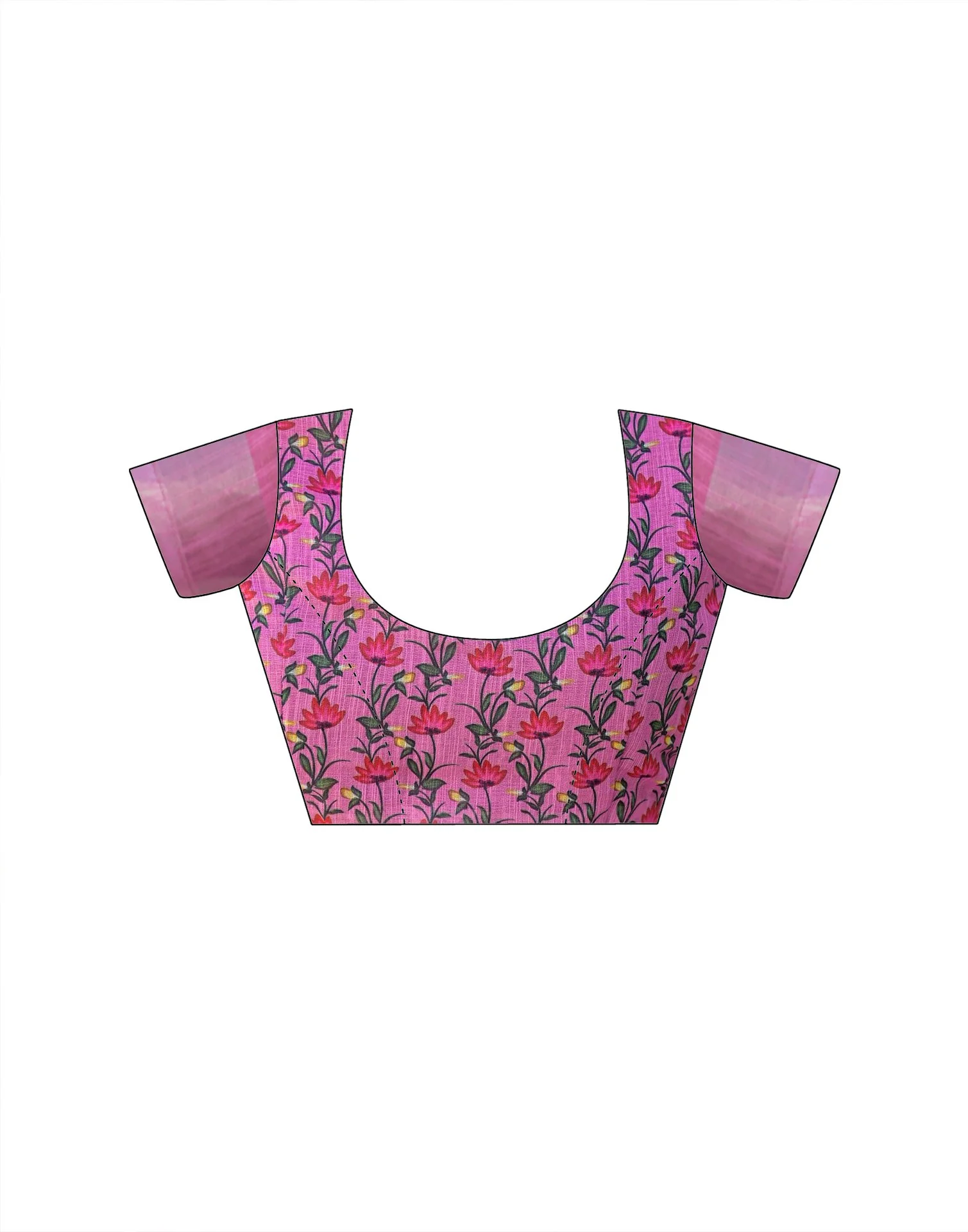 Pink Linen Floral Printed Saree - Image 10
