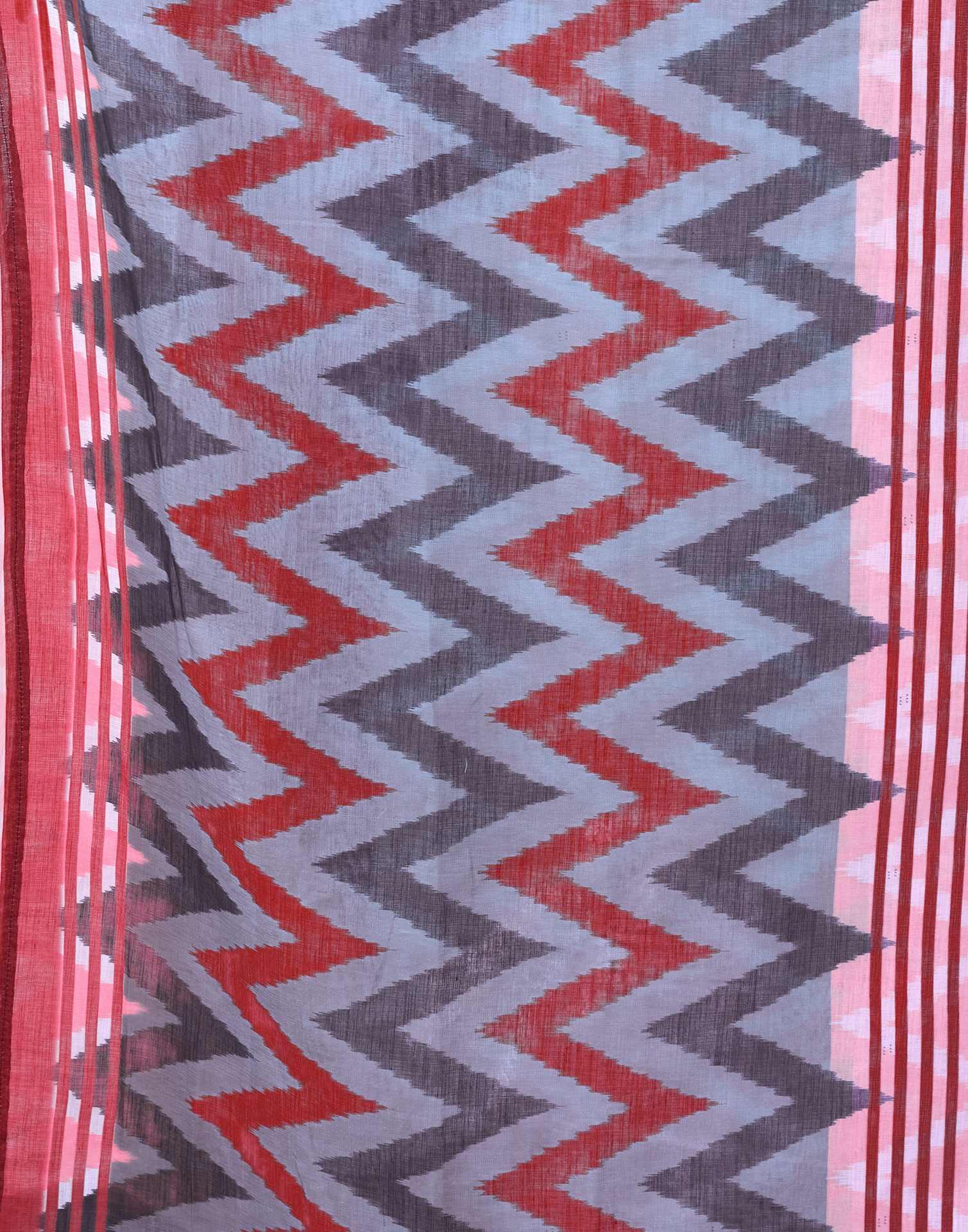 Pink Linen Ikkat Printed Saree - Image 8