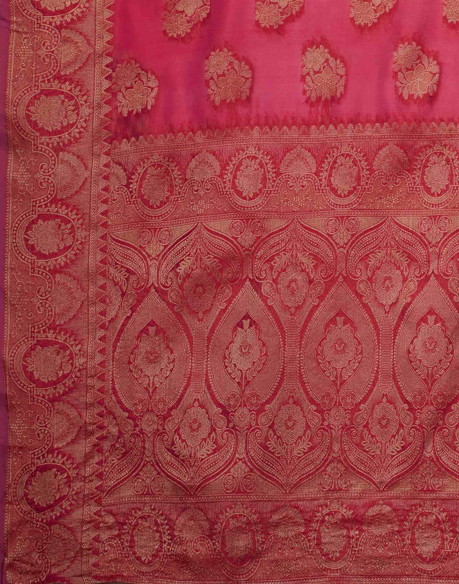 Pink Organza Woven Banarasi Saree - Image 7