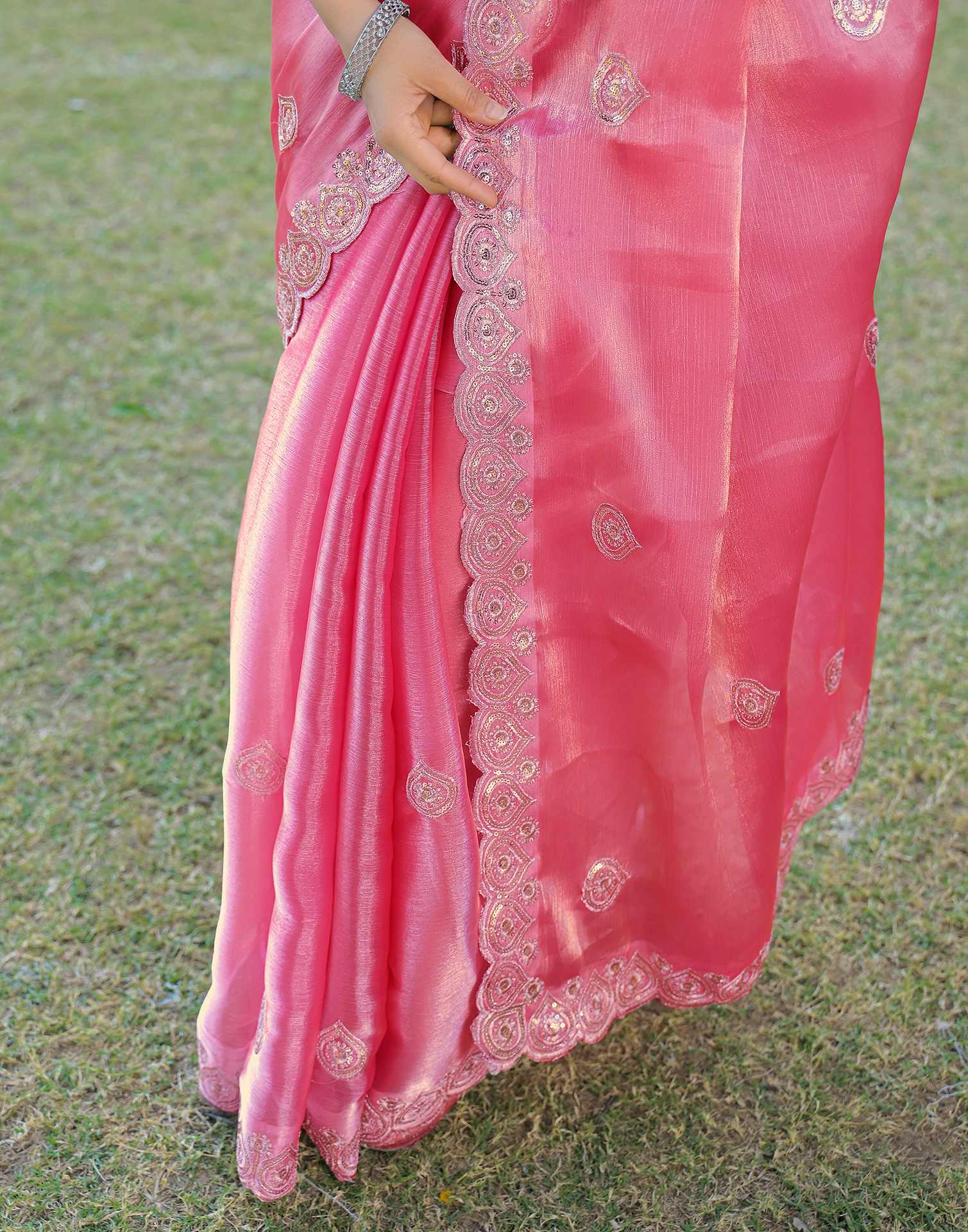 Pink Shimmer Chiffon Sequence Embroidery saree - Image 8