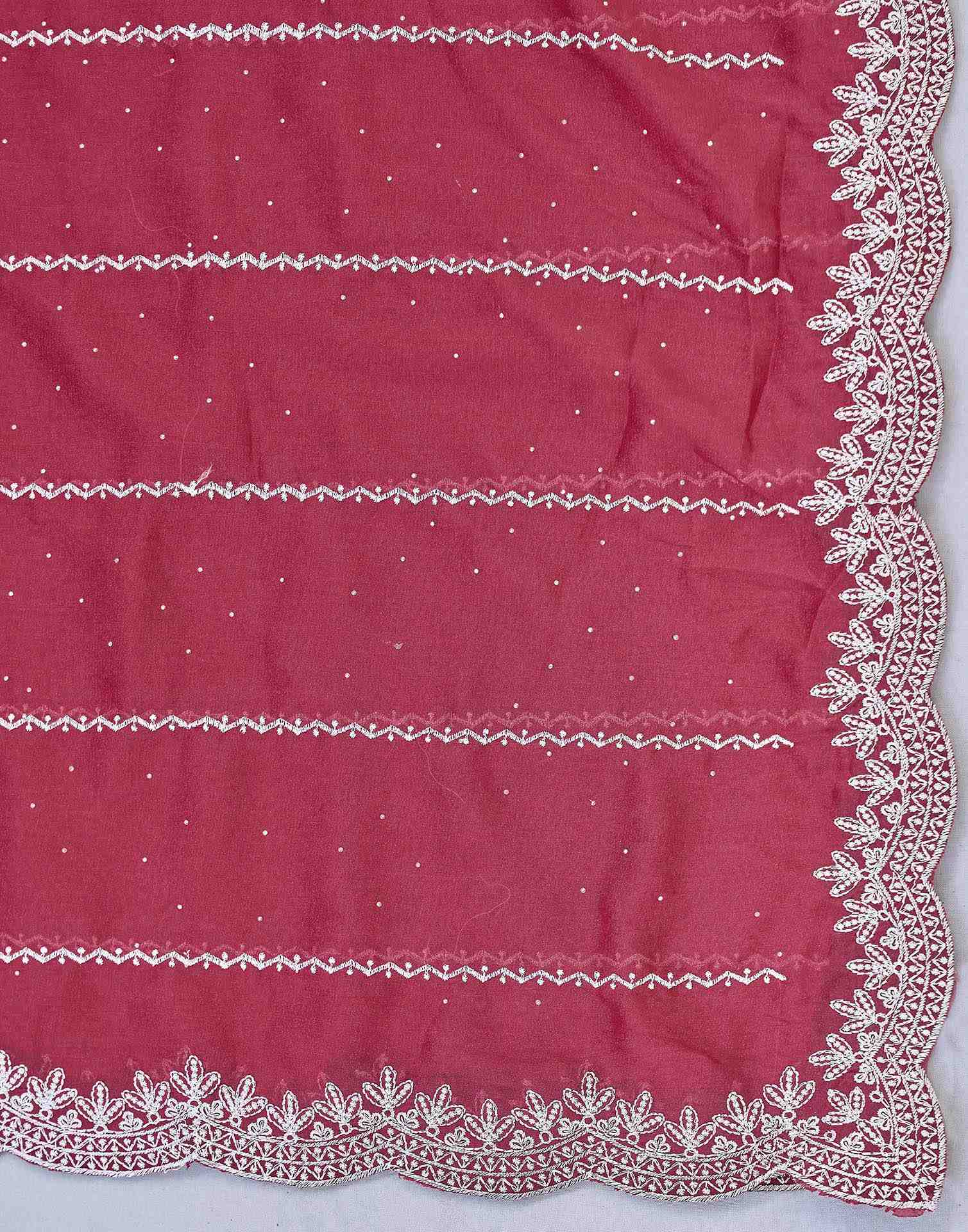 Pink Shimmer Georgette Embroidery Embellished Saree - Image 8