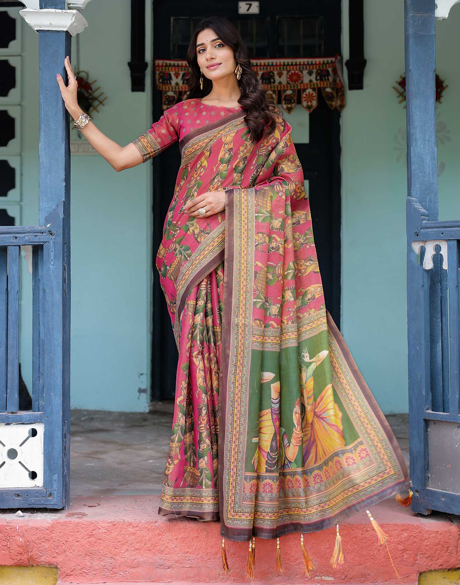 Pink Shimmer Silk Printed Saree - Image 10