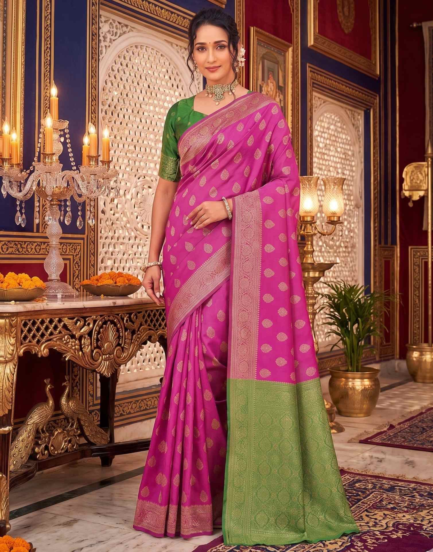 Pink Shimmer Silk Woven Banarasi Saree
