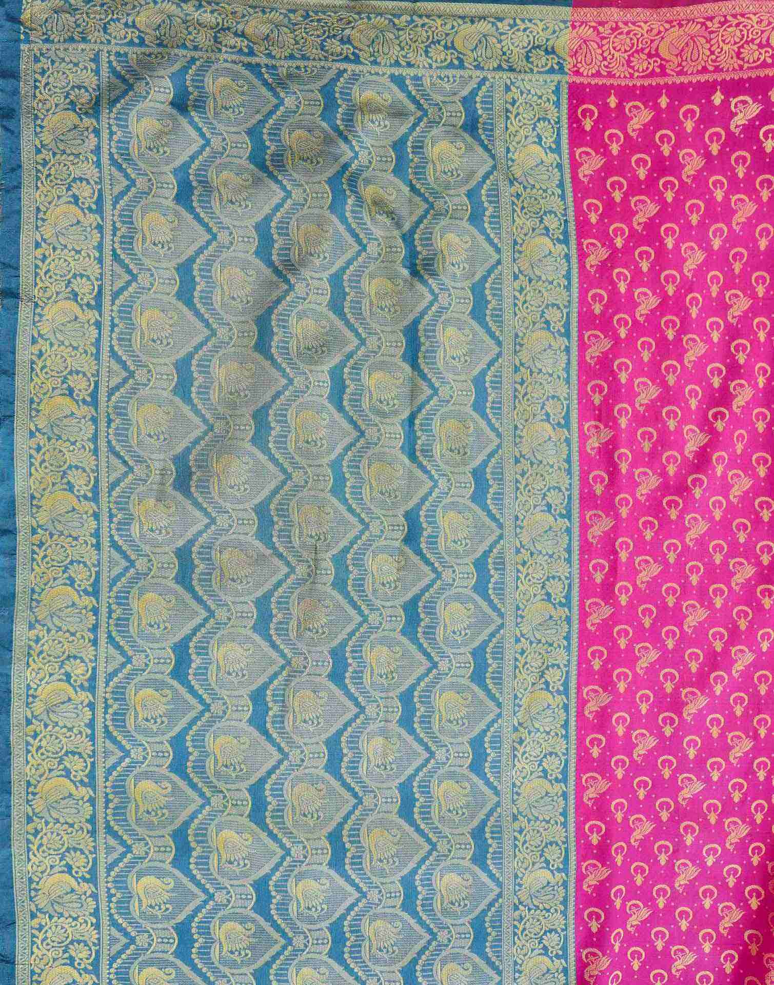 Pink Shimmer Silk Woven Banarasi Saree - Image 8