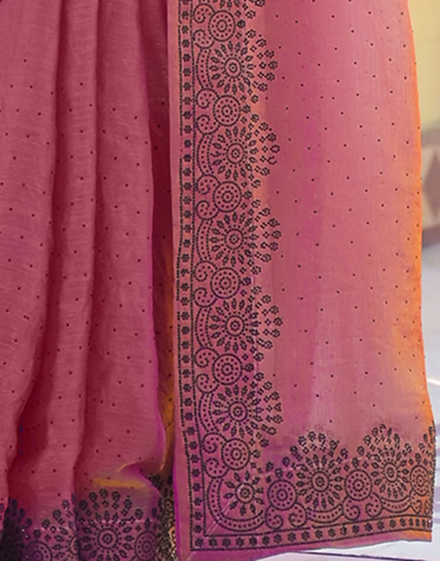 Pink Shimmer Stone Work Swarovski Saree - Image 11