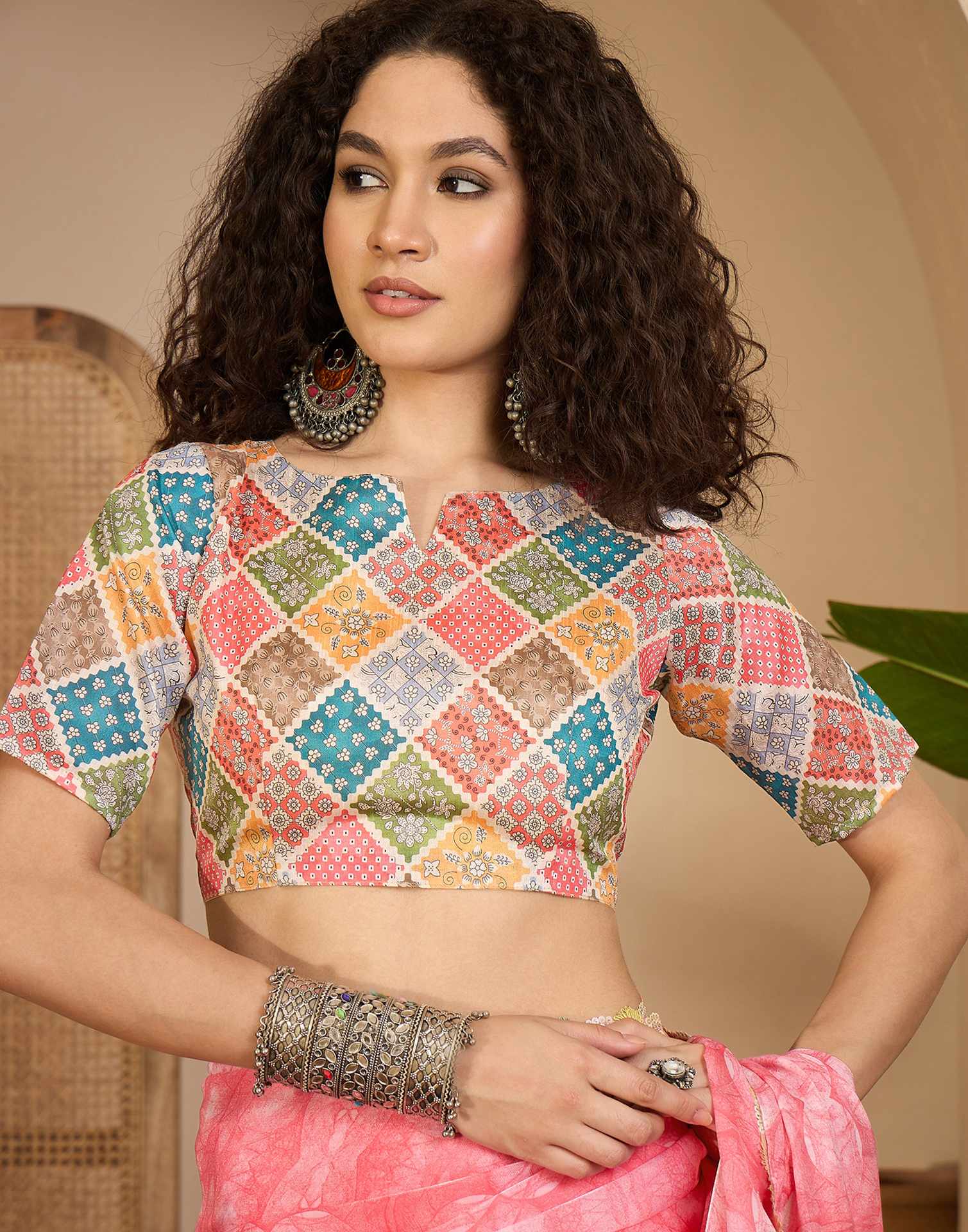 Pink Shimmer Tissue Printed Lace saree - Image 8
