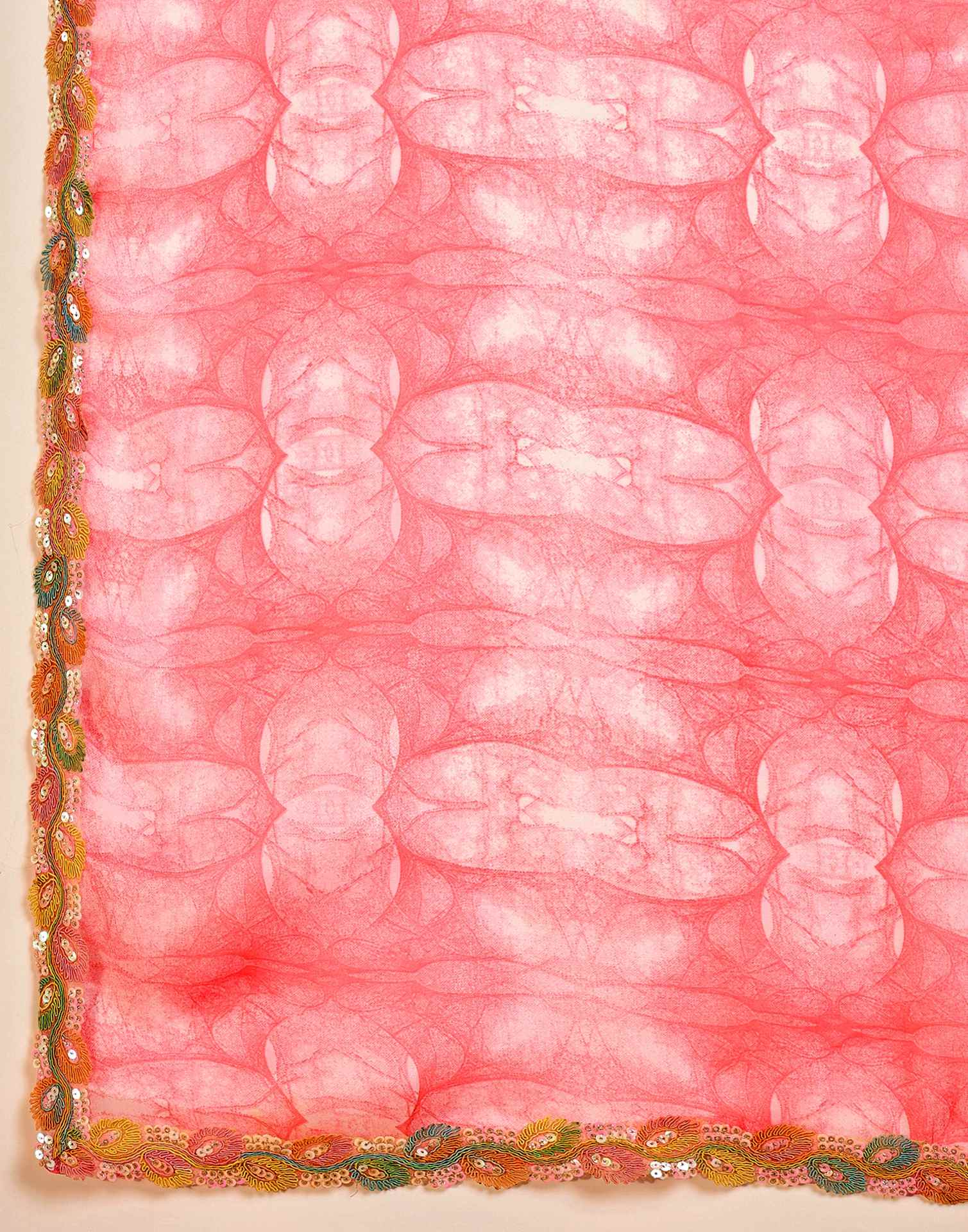 Pink Shimmer Tissue Printed Lace saree - Image 9