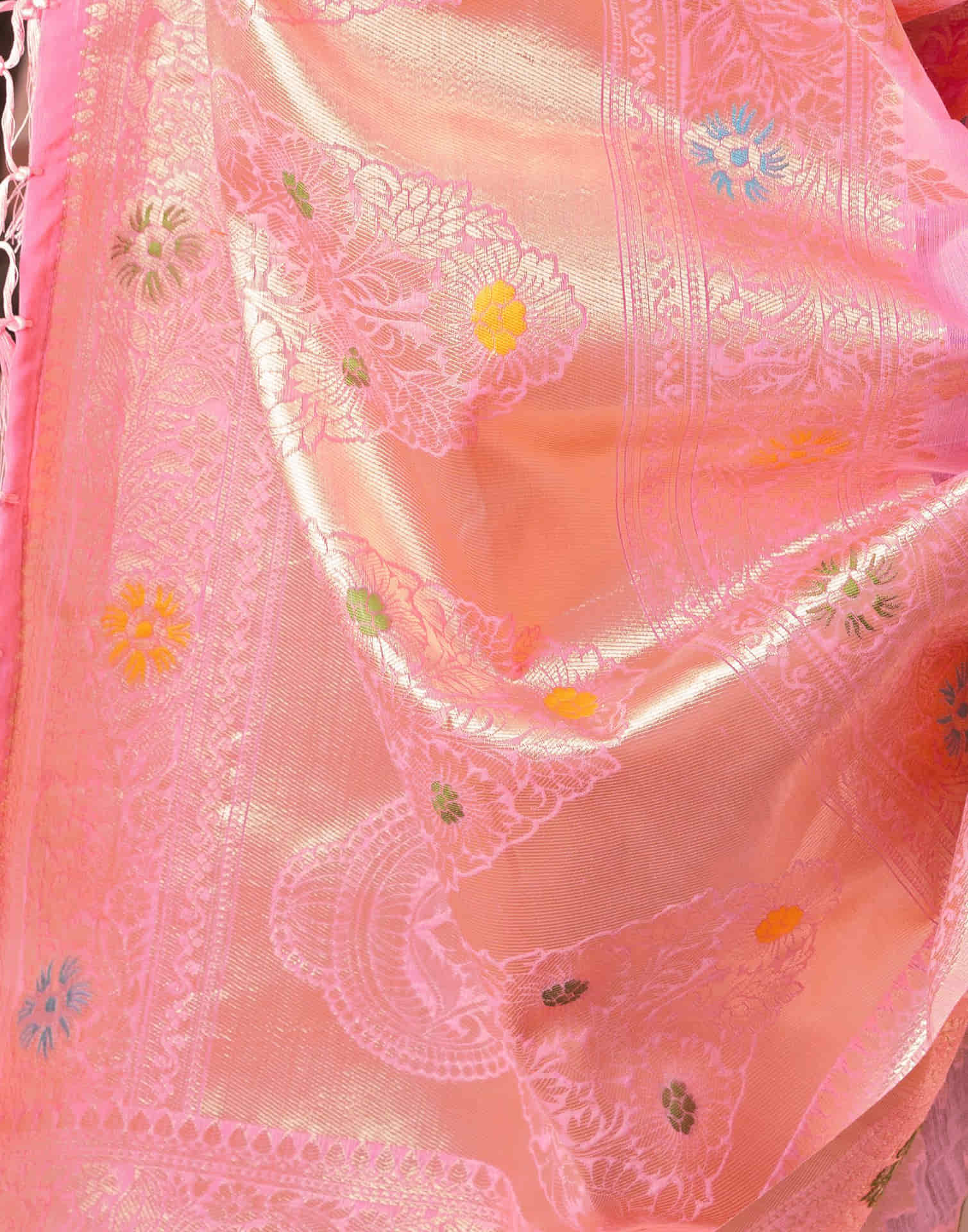 Pink Silk Weaving Banarasi Saree - Image 7