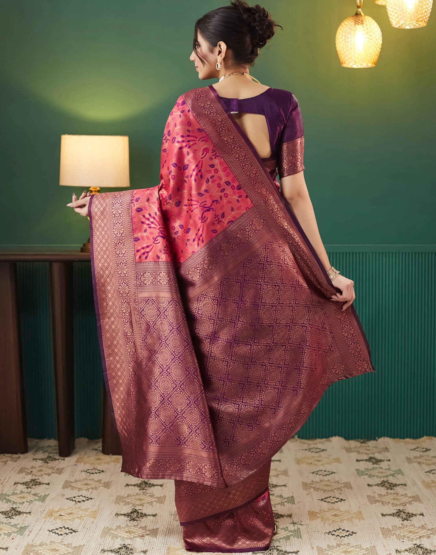 Red Silk Woven Banarasi Saree - Image 6