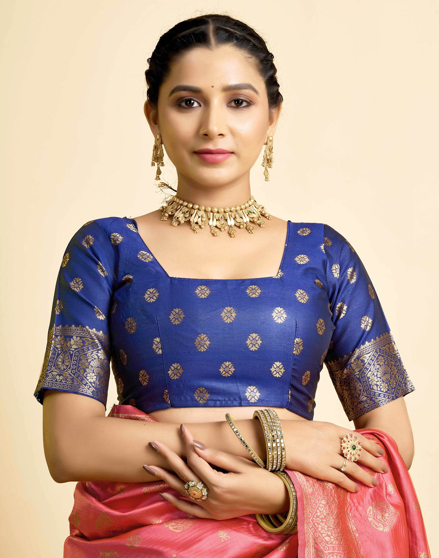 Pink Silk Woven Banarasi Saree - Image 7