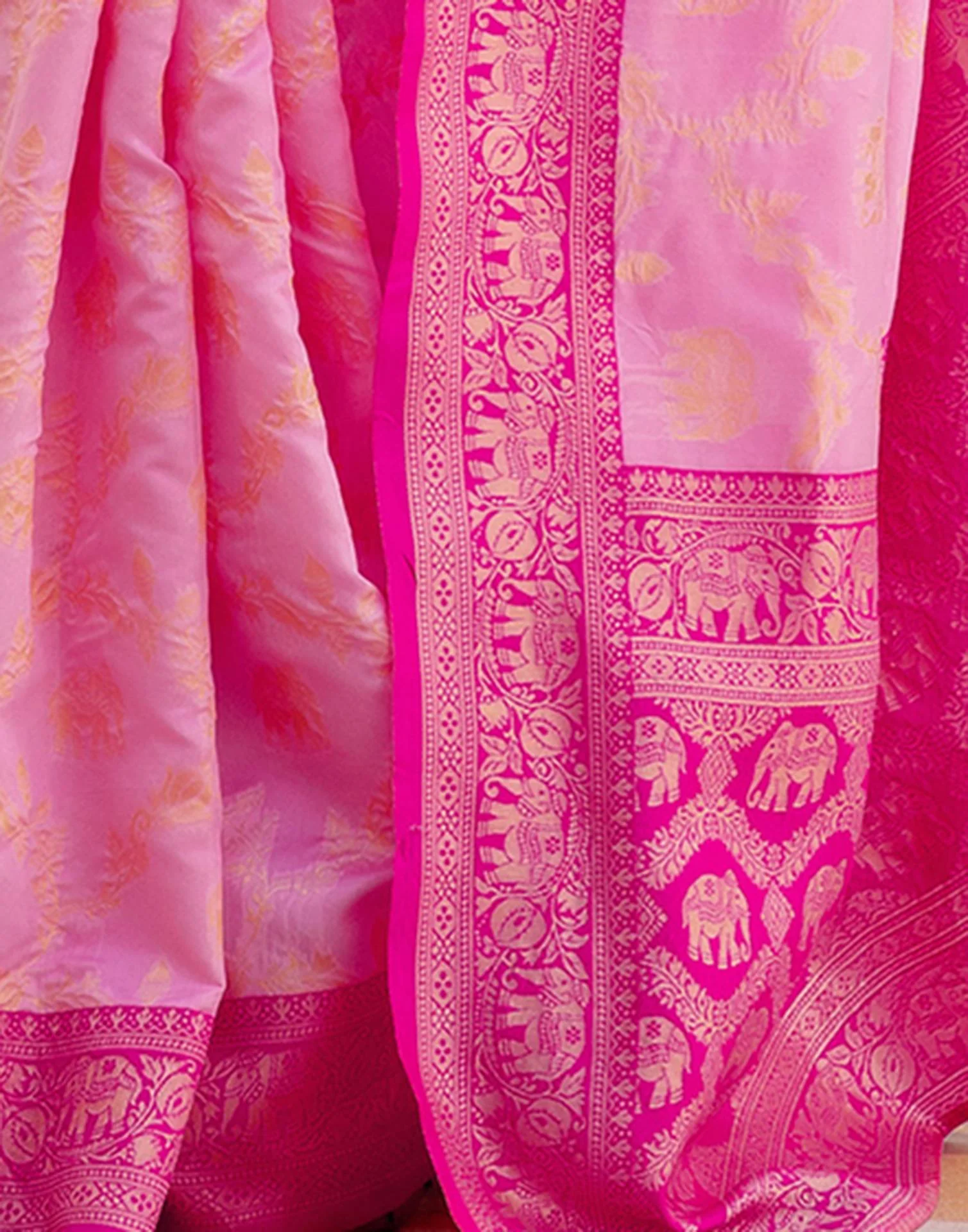 Pink Silk Woven Banarasi Saree - Image 11