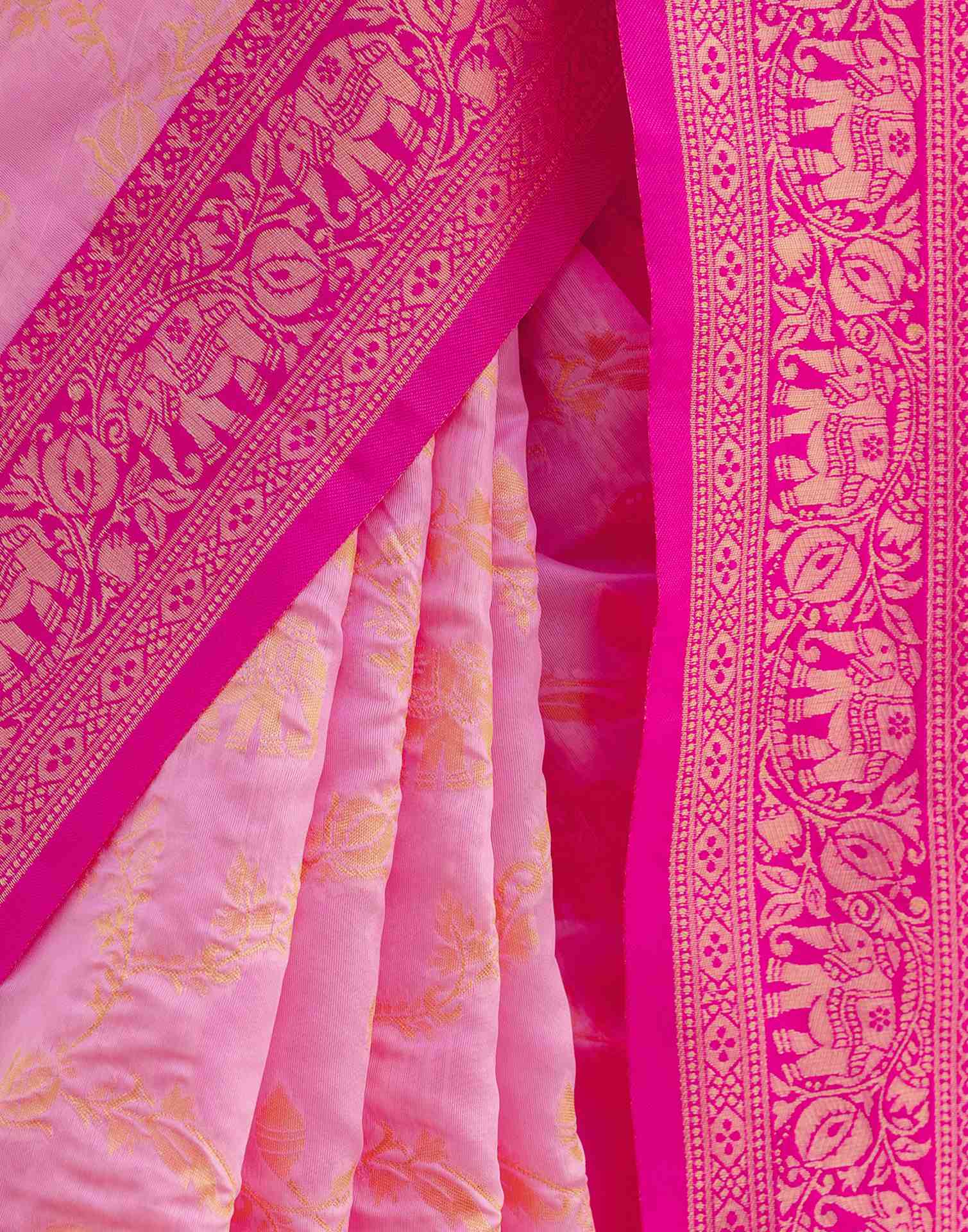 Pink Silk Woven Banarasi Saree - Image 12