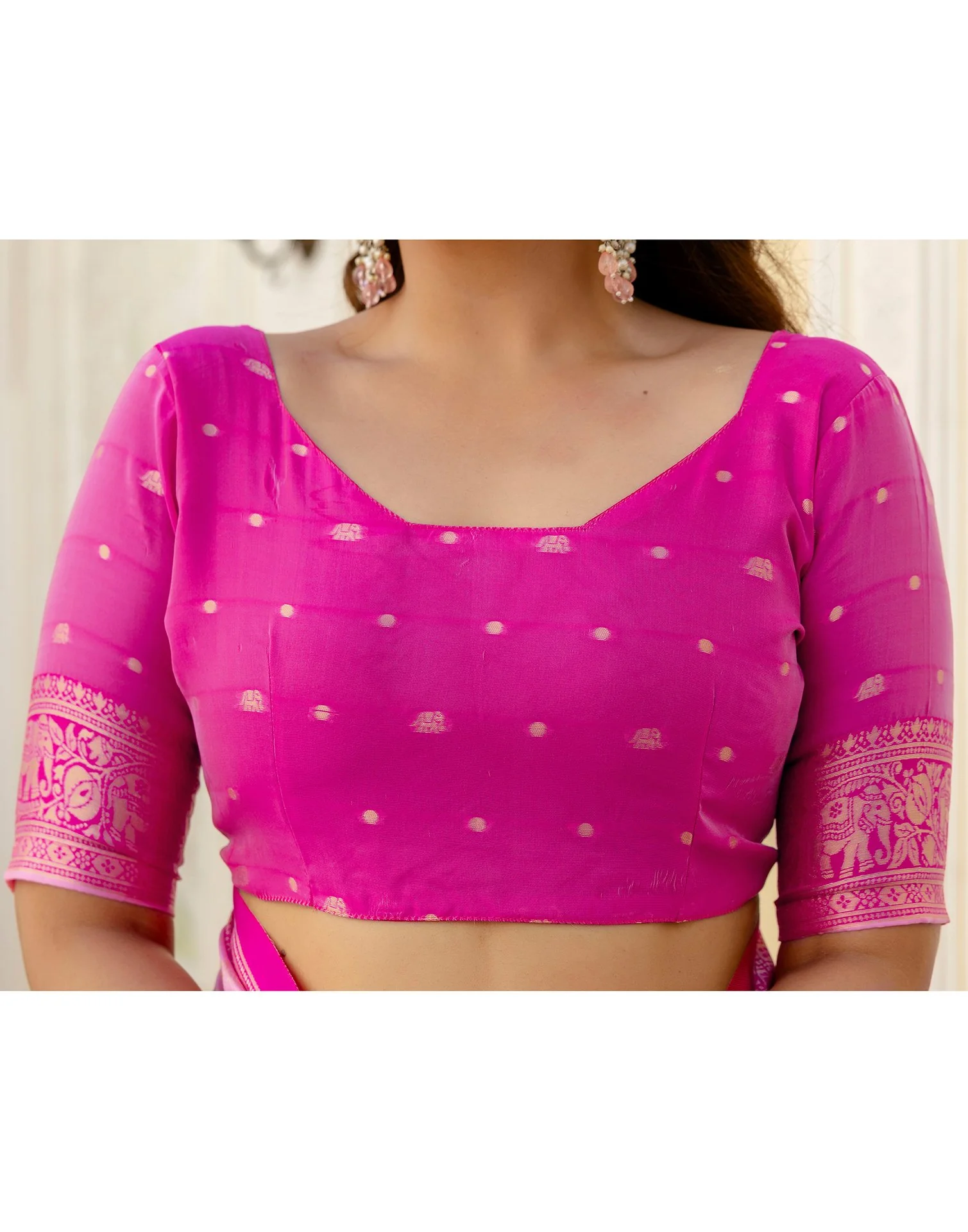 Pink Silk Woven Banarasi Saree - Image 14