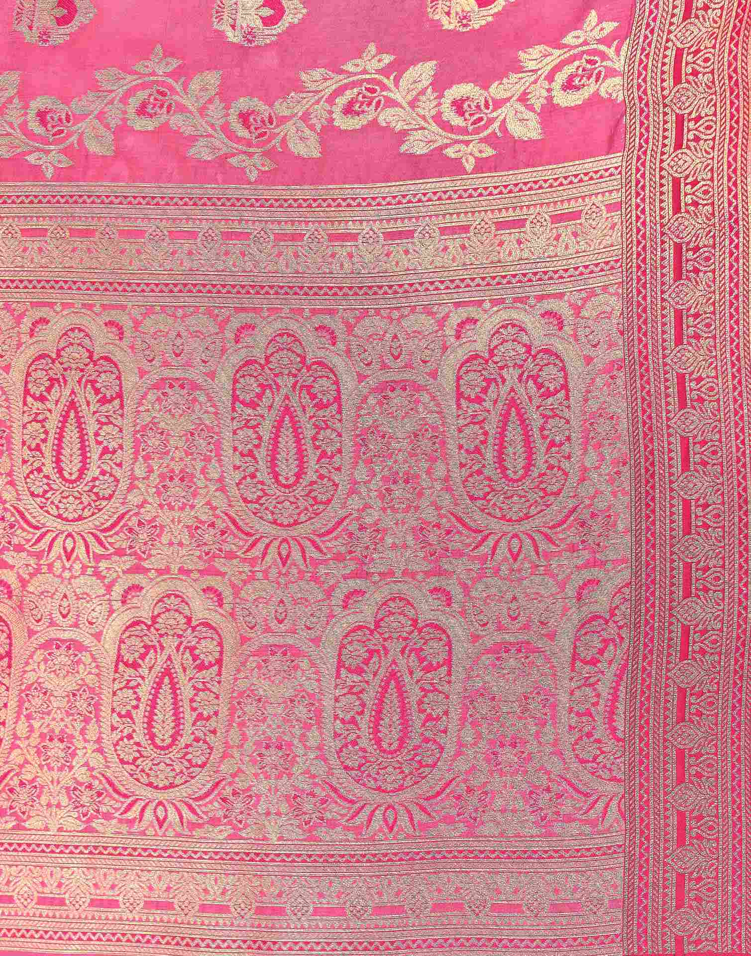 Pink Silk Woven Banarasi Saree - Image 7