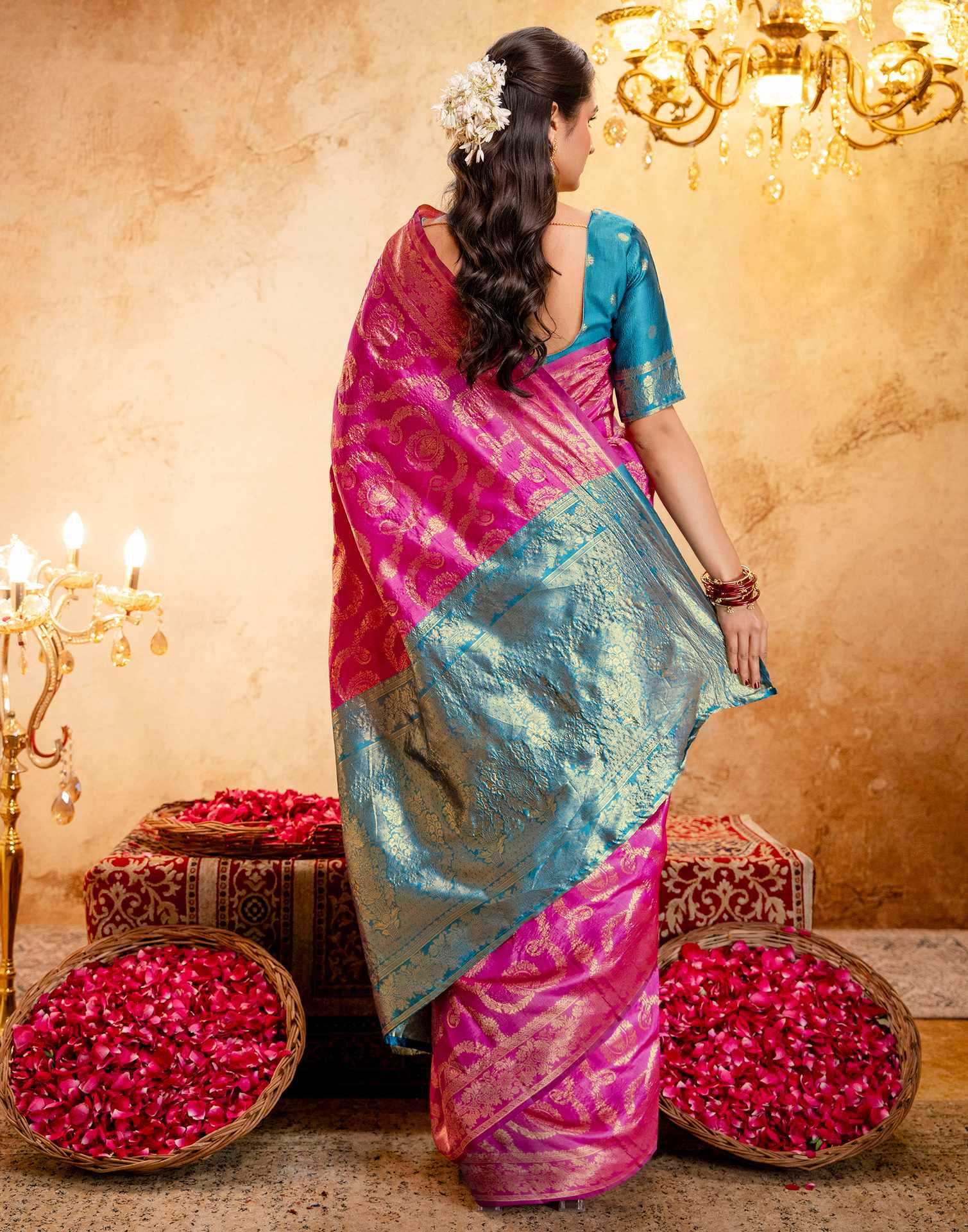 Pink Silk Woven Banarasi Saree - Image 8