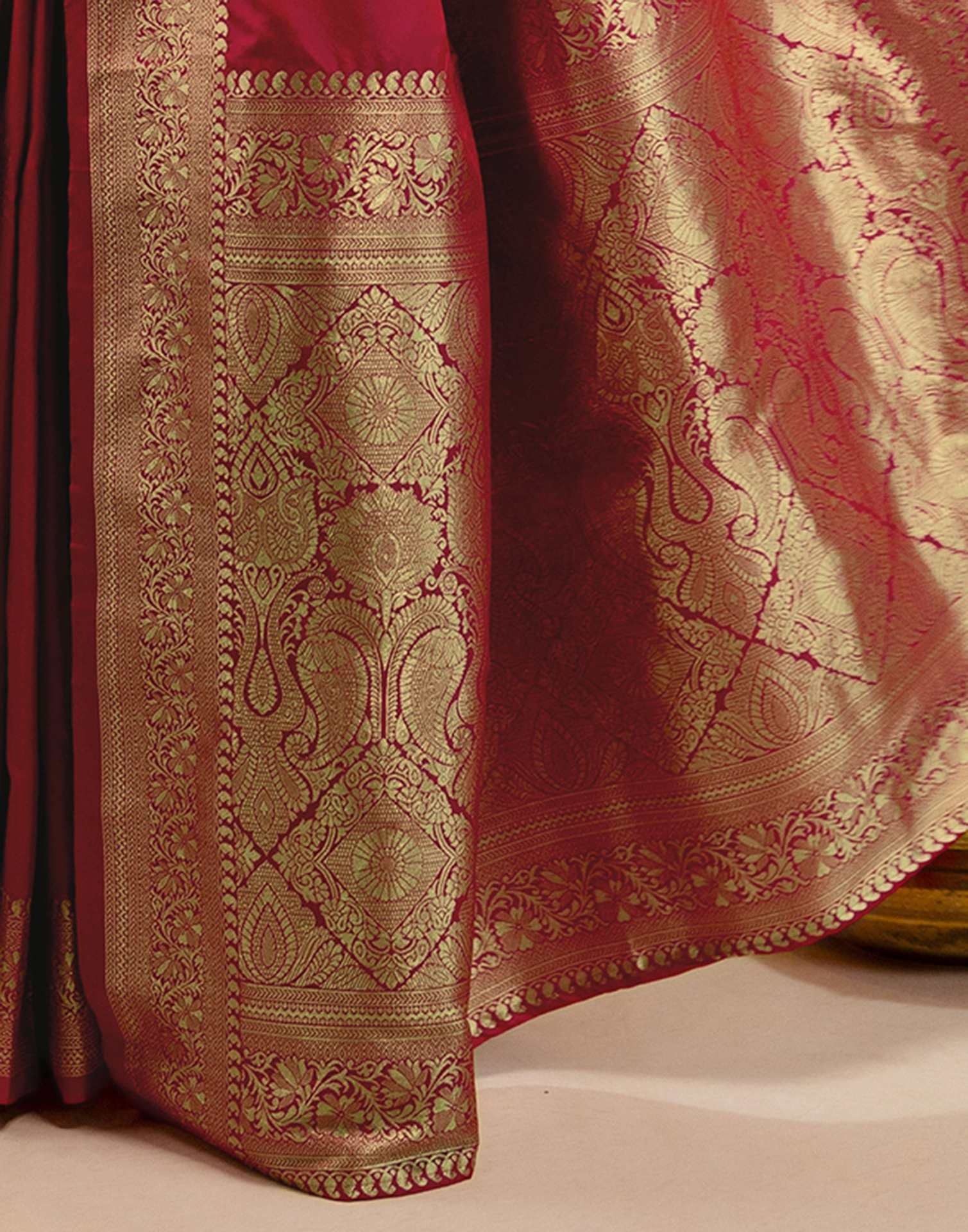 Pink Silk Woven Banarasi Saree - Image 13