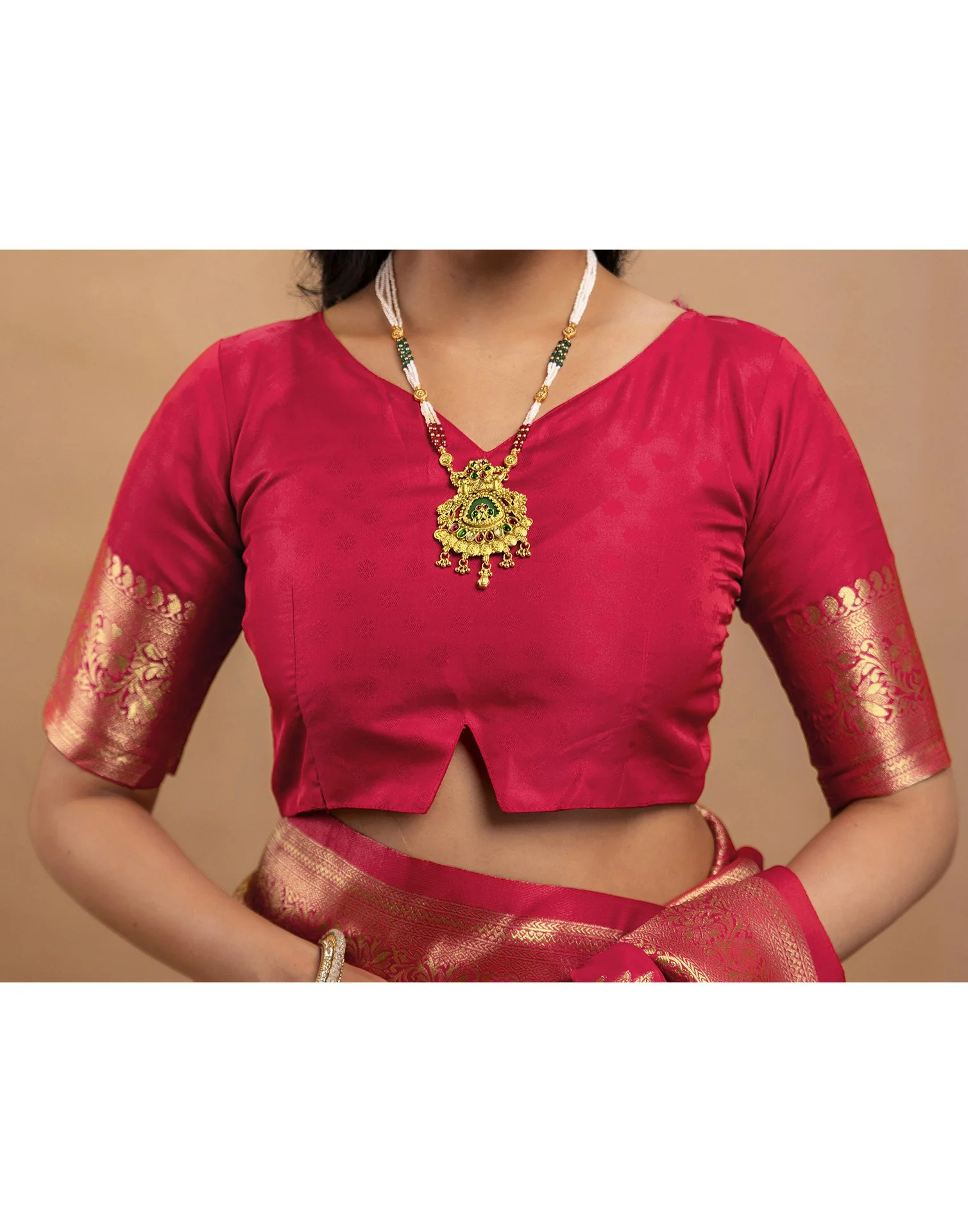 Pink Silk Woven Banarasi Saree - Image 14