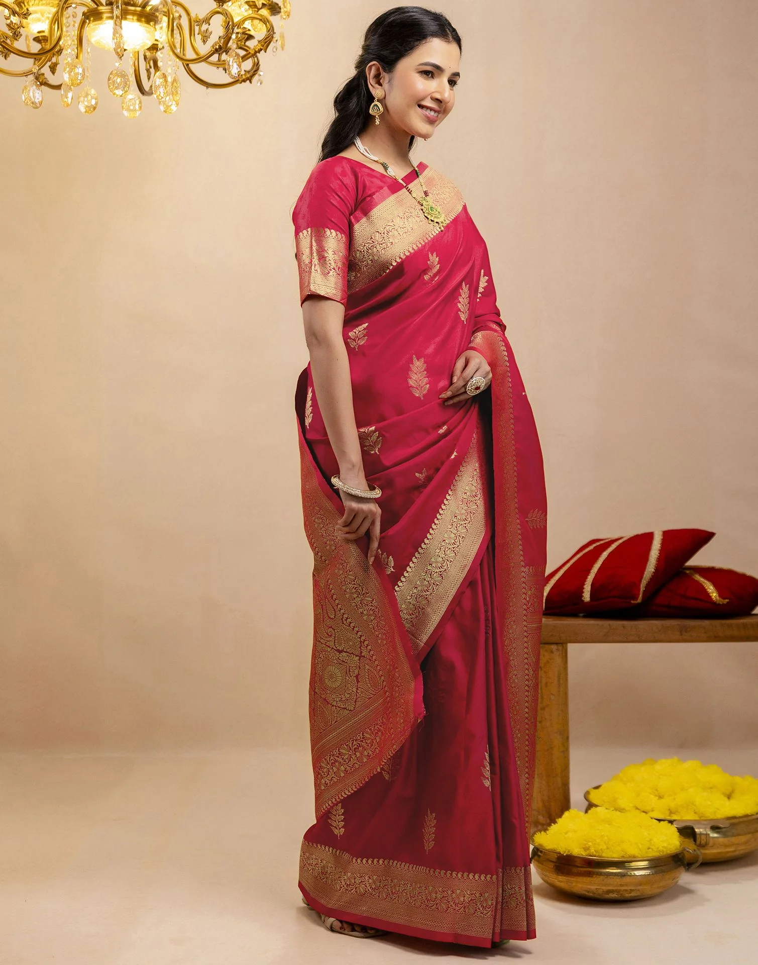 Pink Silk Woven Banarasi Saree - Image 6