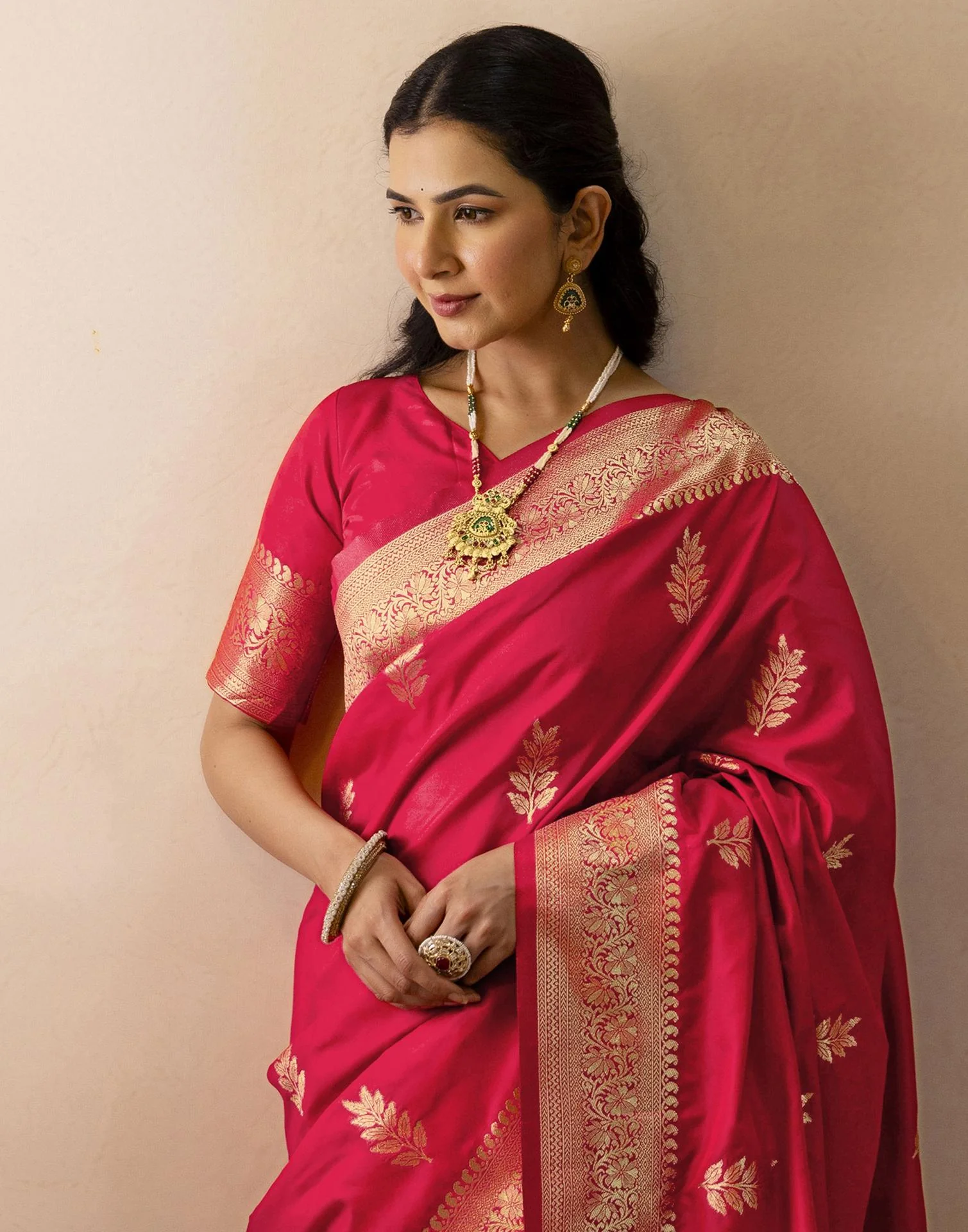 Pink Silk Woven Banarasi Saree - Image 8