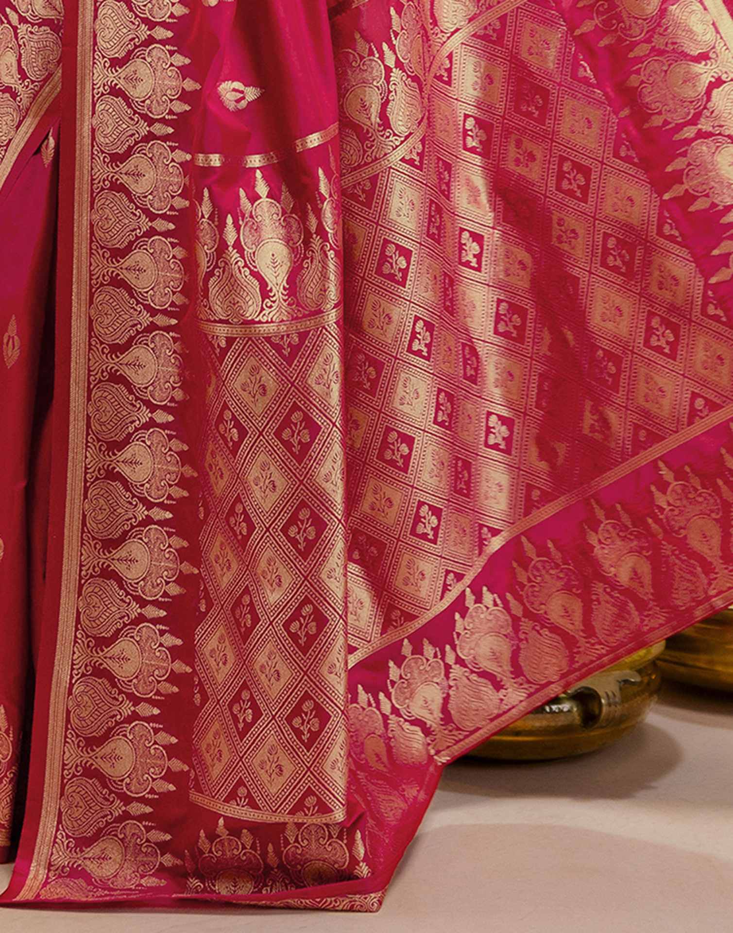 Pink Silk Woven Banarasi Saree - Image 10