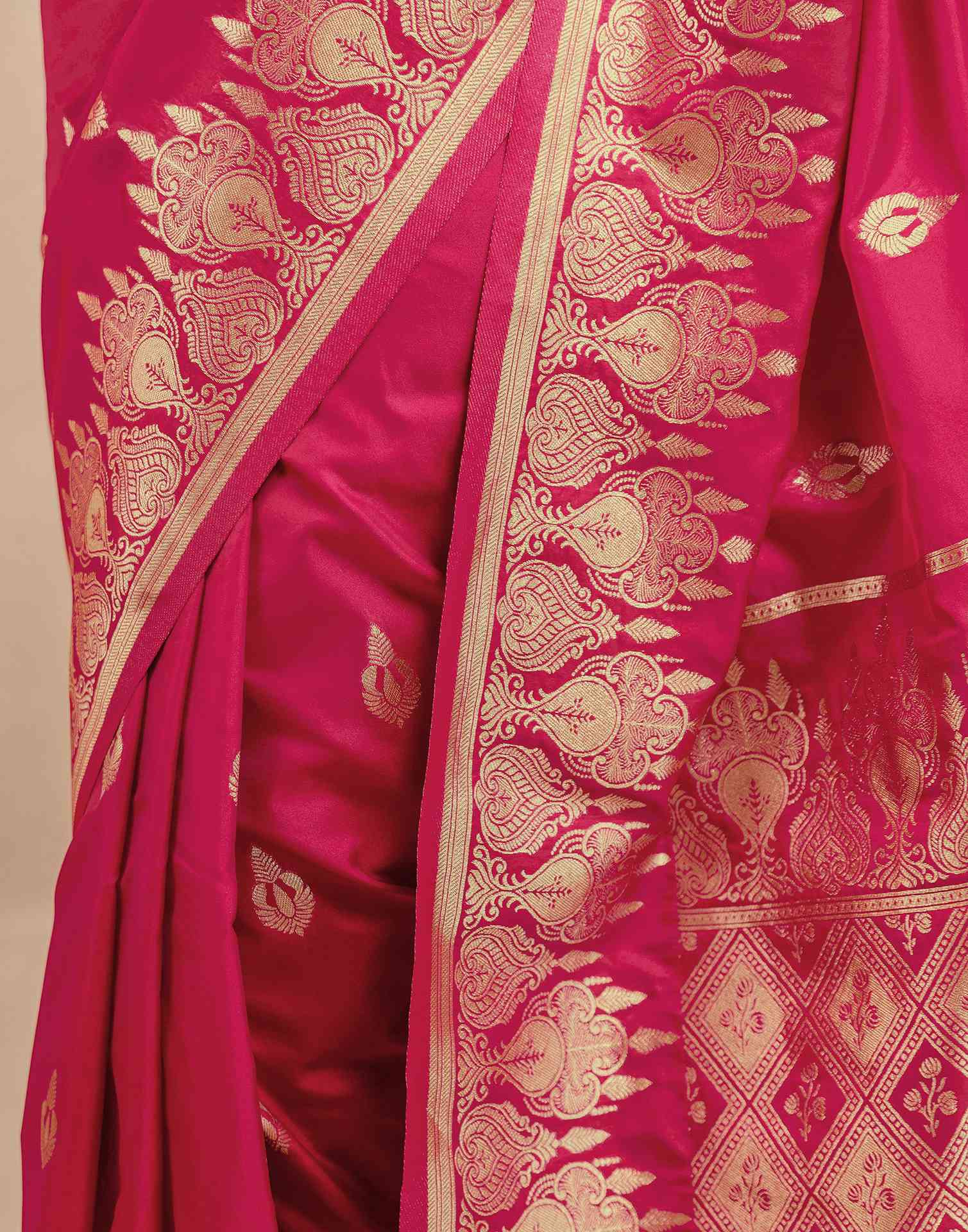 Pink Silk Woven Banarasi Saree - Image 11
