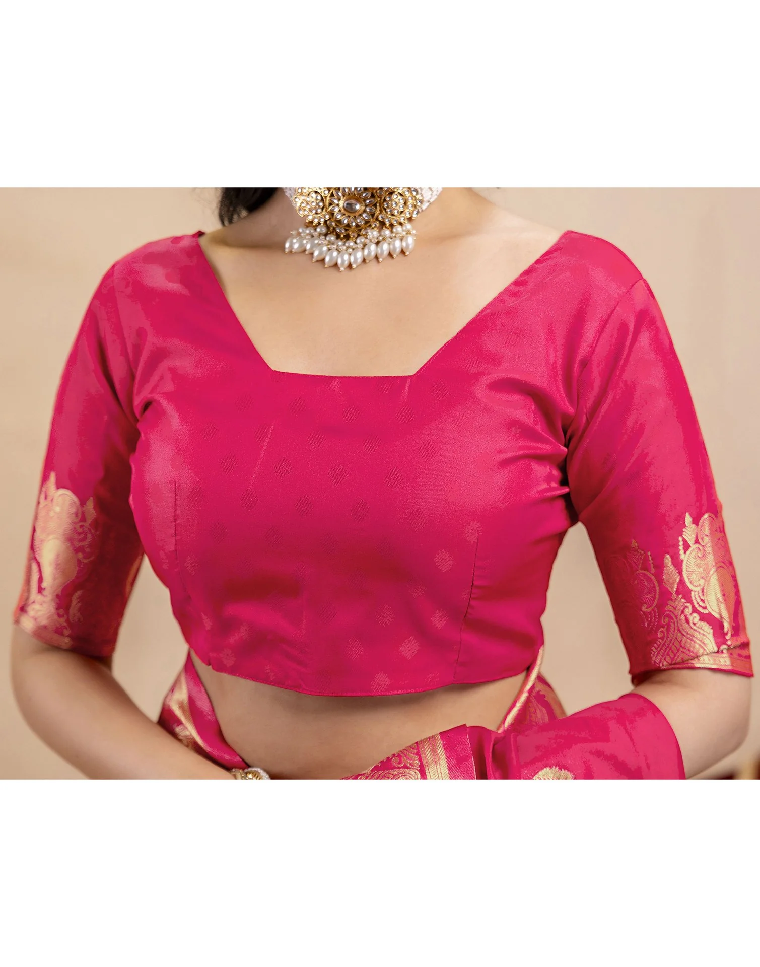 Pink Silk Woven Banarasi Saree - Image 12