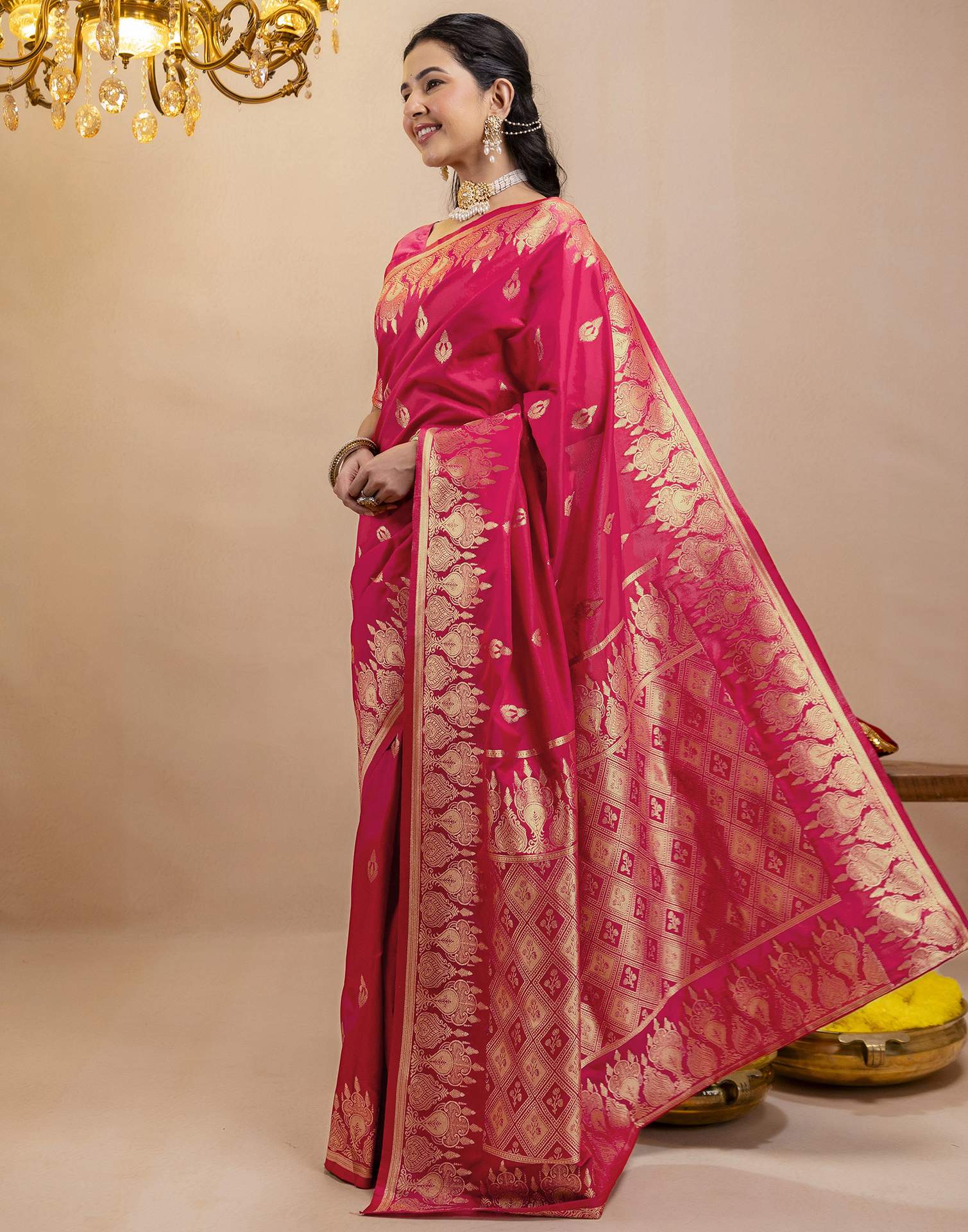 Pink Silk Woven Banarasi Saree - Image 5