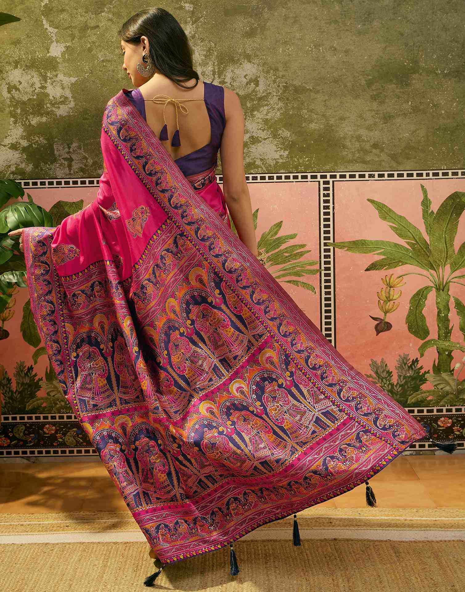 Pink Silk Woven Kalamkari Saree - Image 4