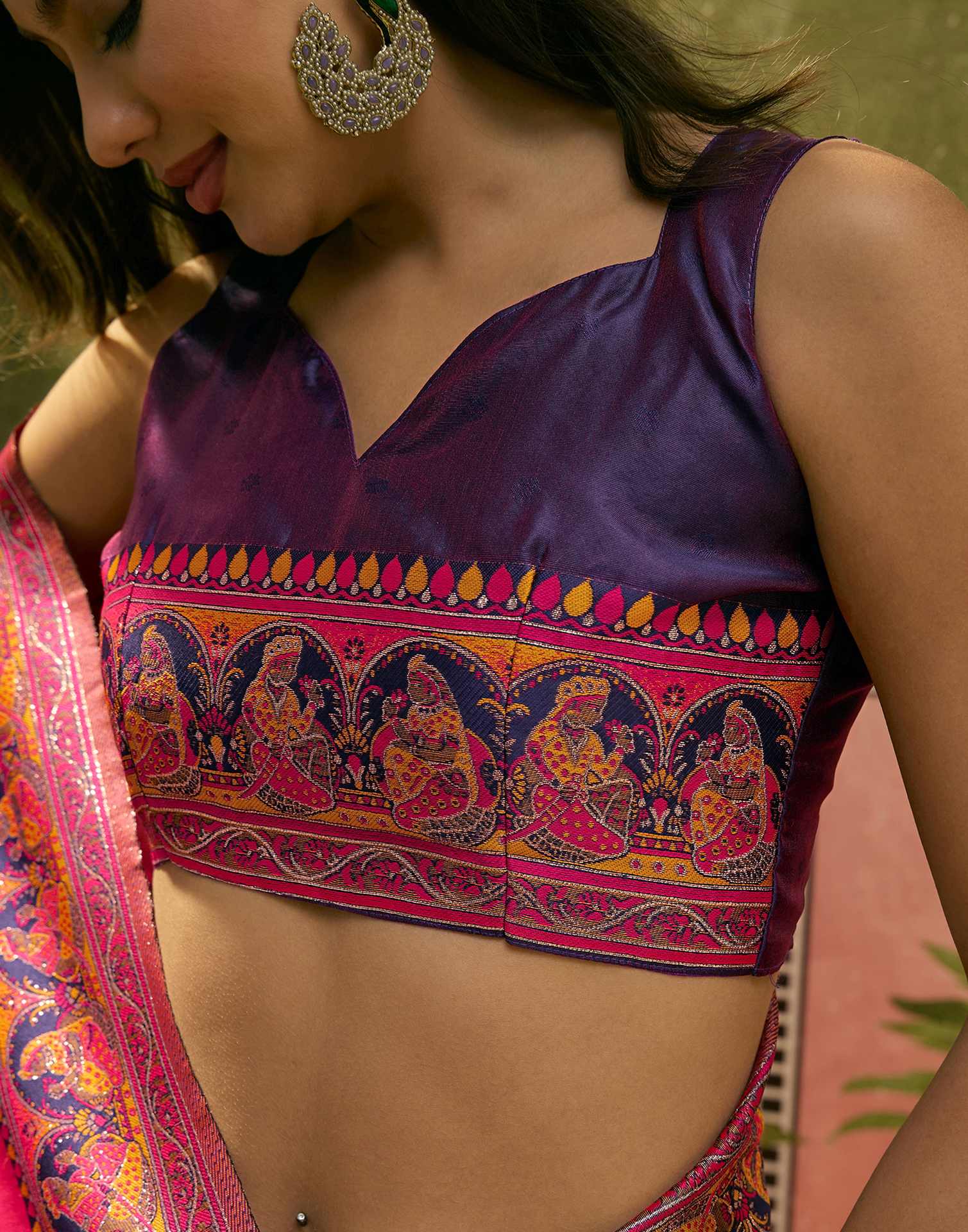 Pink Silk Woven Kalamkari Saree - Image 8