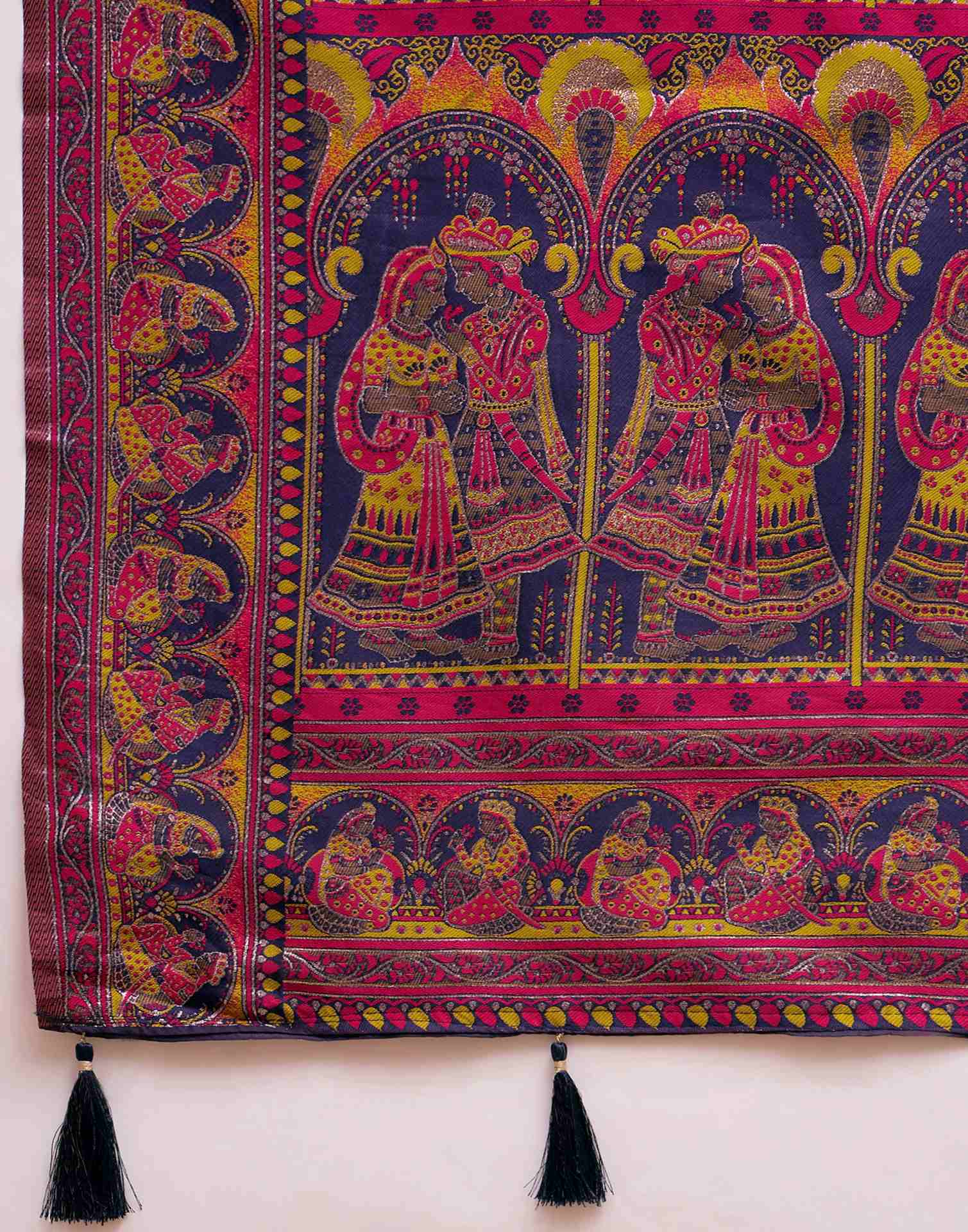 Pink Silk Woven Kalamkari Saree - Image 9