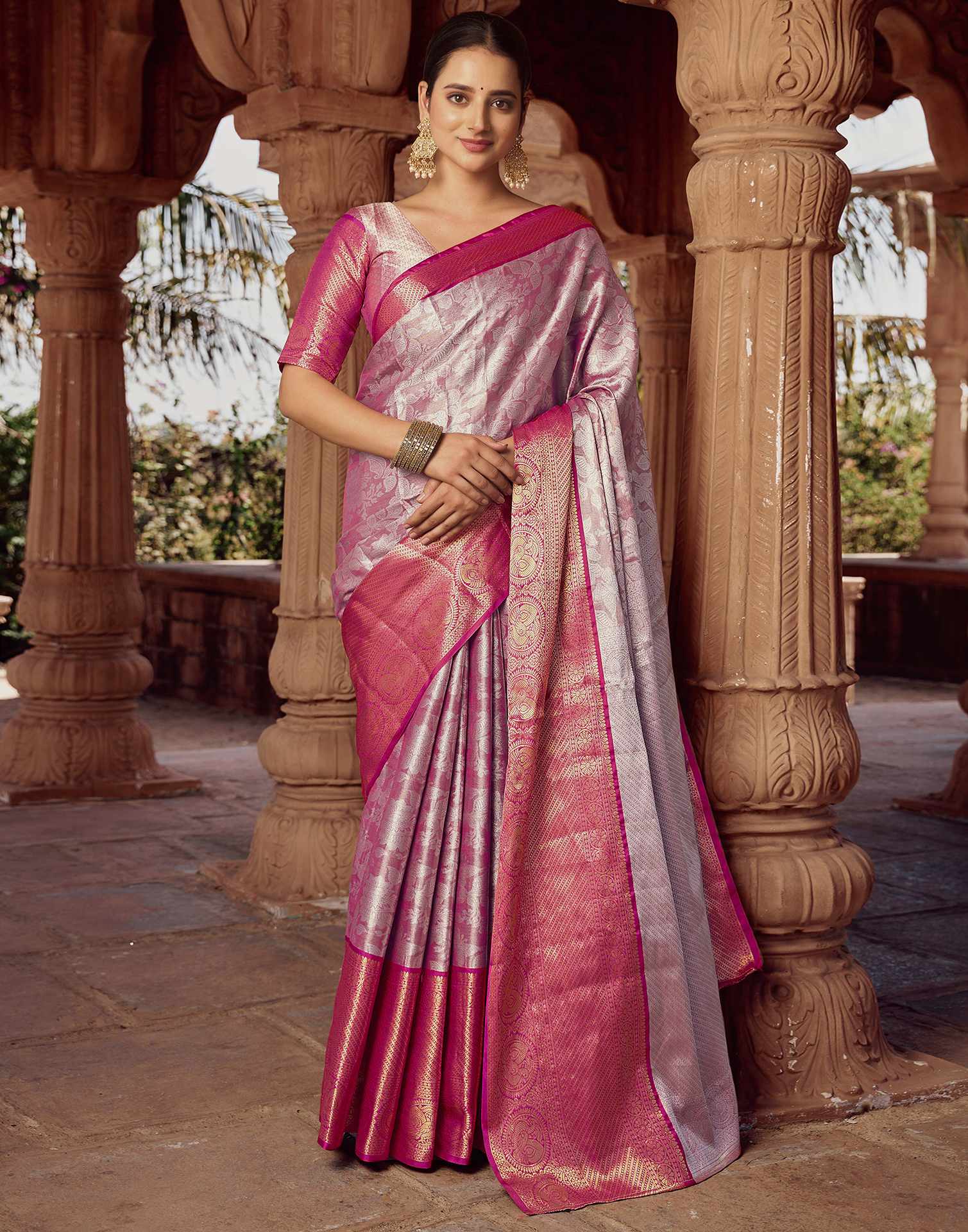 Pink Silk Woven Kanjivaram Saree