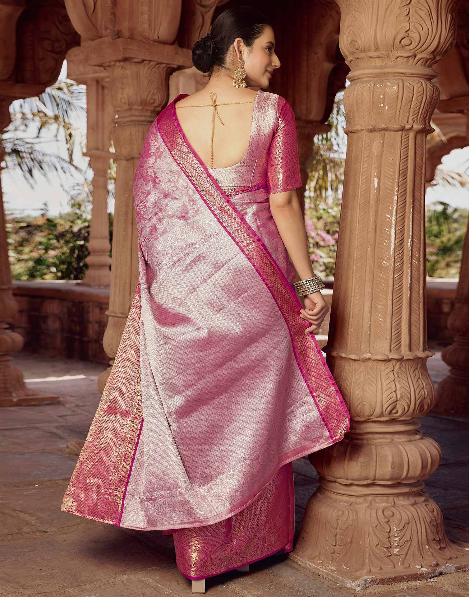 Pink Silk Woven Kanjivaram Saree - Image 6