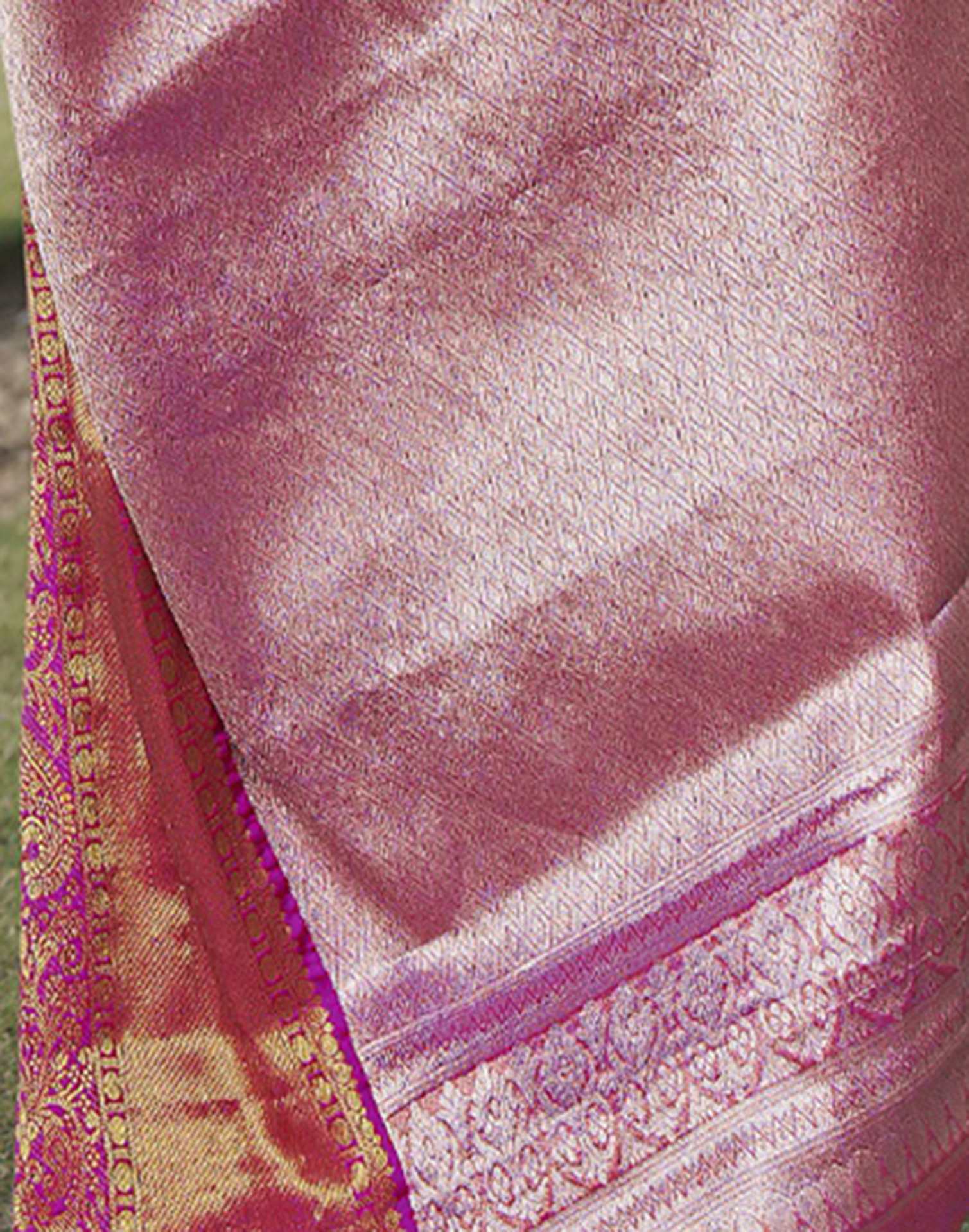 Pink Silk Woven Kanjivaram Saree - Image 7